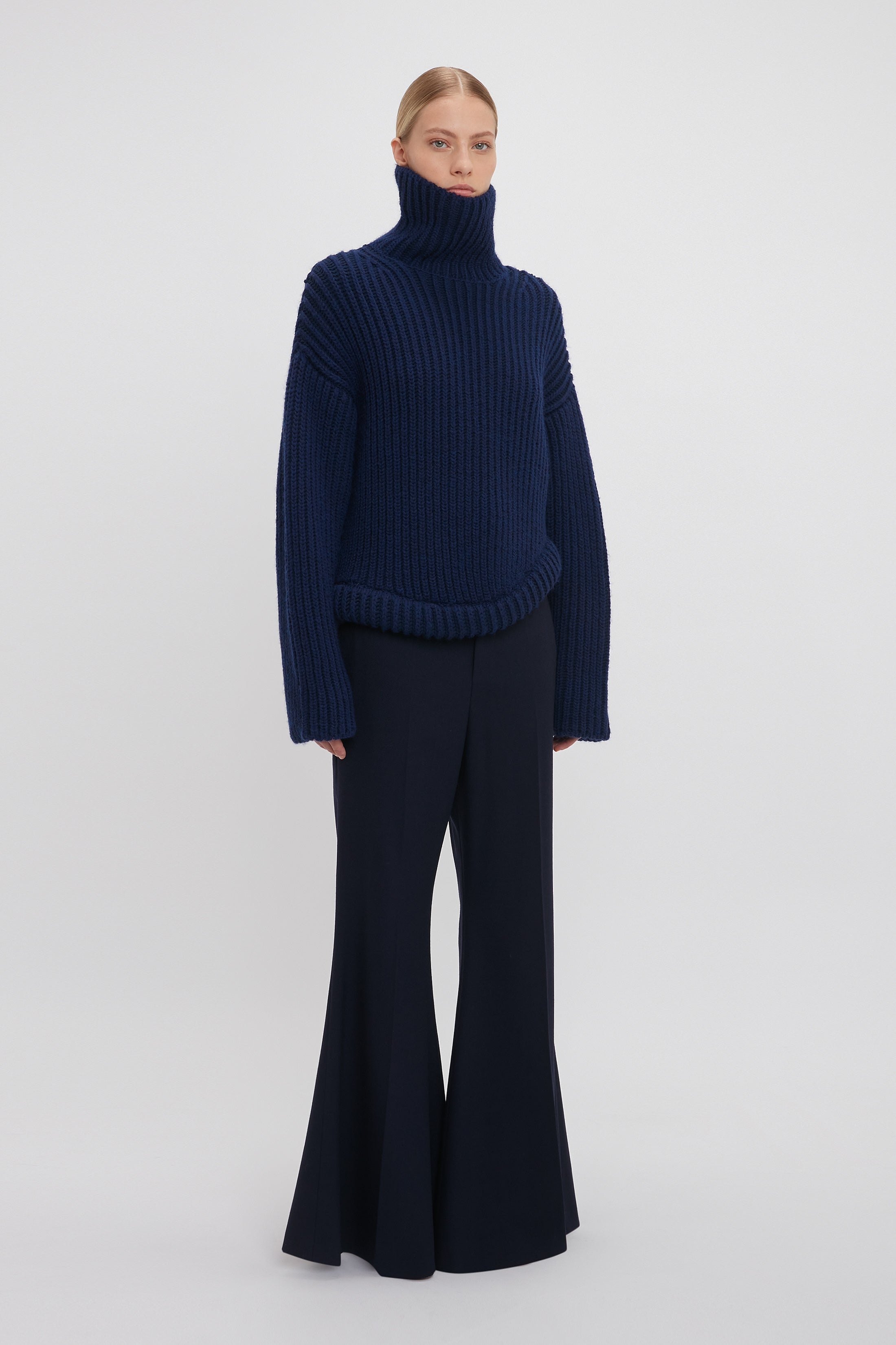 High Neck Knit Jumper In Ink Blue - 3