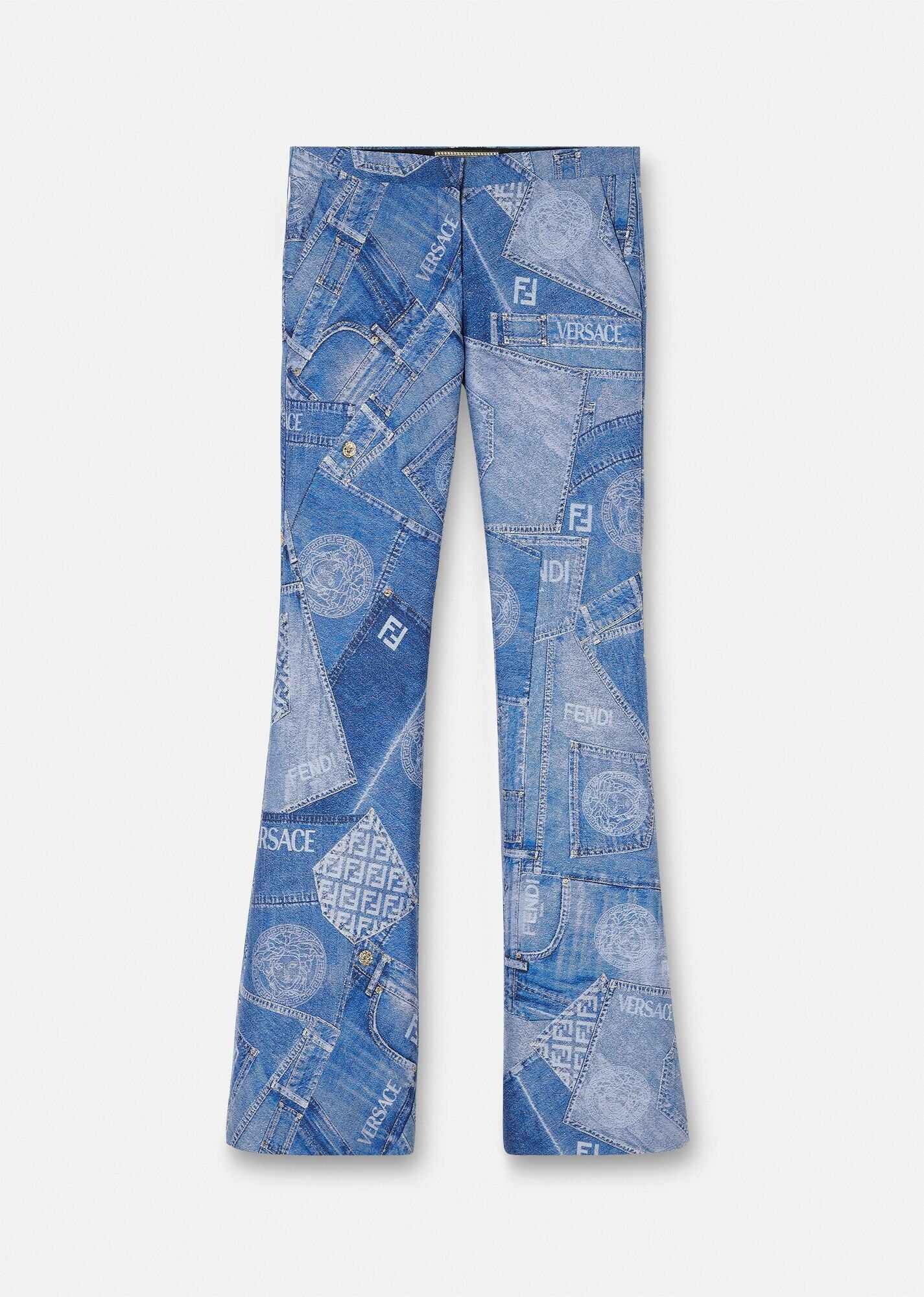 Fendace Denim Patchwork Flared Pants - 1