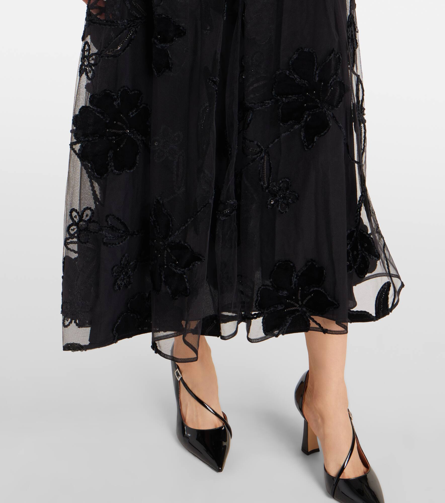 Embroidered tulle and velvet midi dress - 5