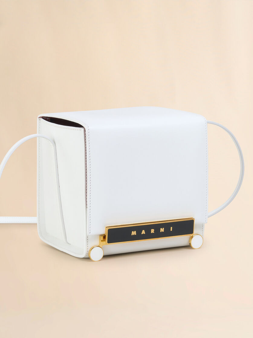 WHITE LEATHER VHS SMALL CUBO BAG - 5