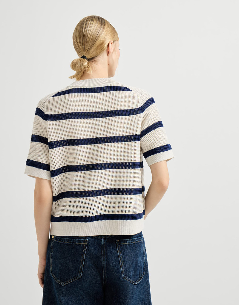 Brunello Cucinelli Cotton net striped cardigan outlook