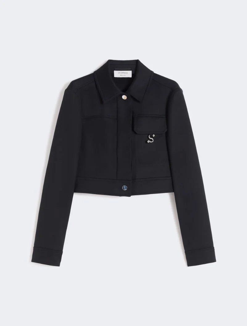 Short washed gabardine jacket - black - 1