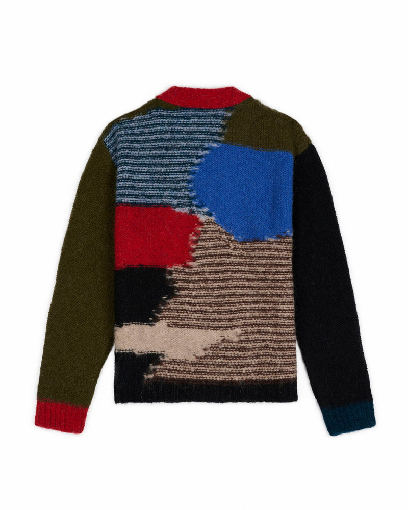BRAIN DEAD Mixed Pattern Cardigan - Olive Multi outlook