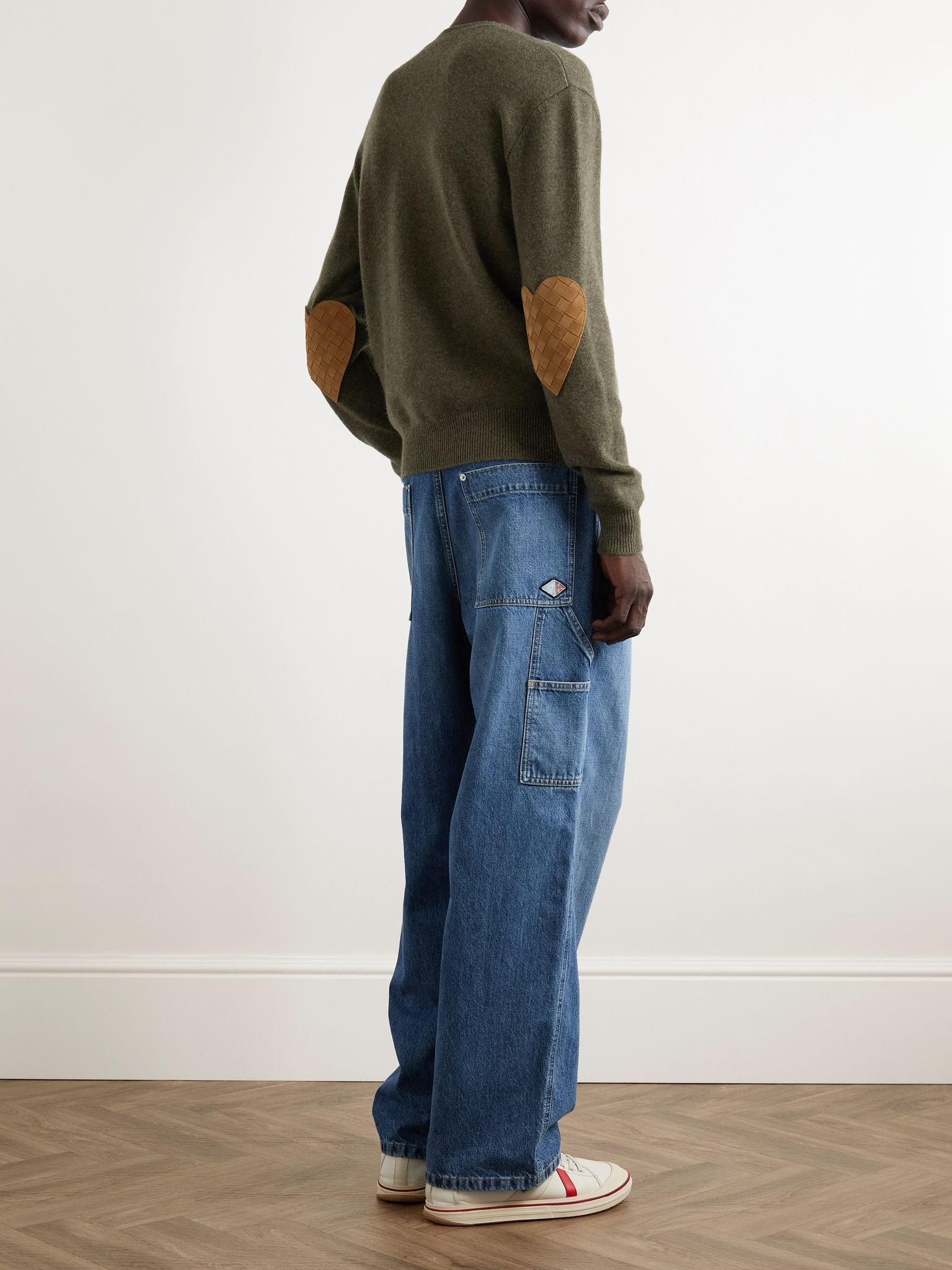 Intrecciato Suede-Trimmed Cashmere-Blend Sweater Green - 2