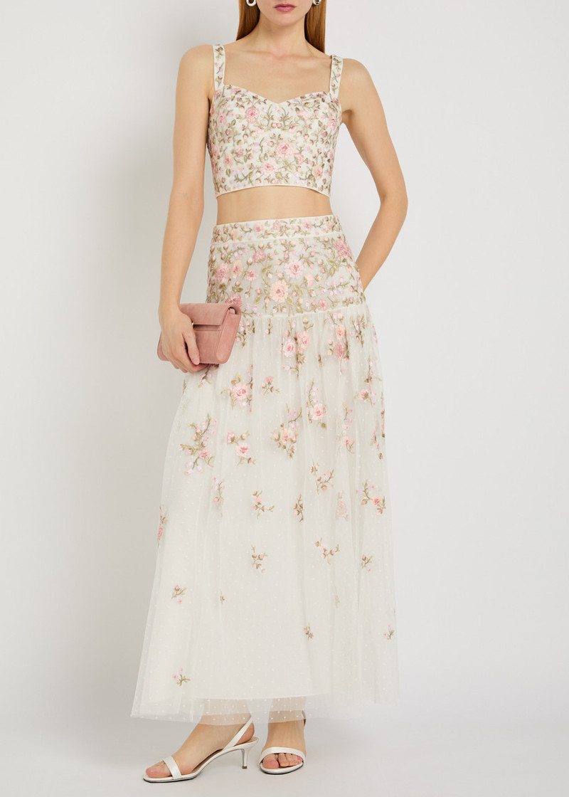 Needle & Thread Eden Rose Floral-embroidered Tulle Midi Skirt 4