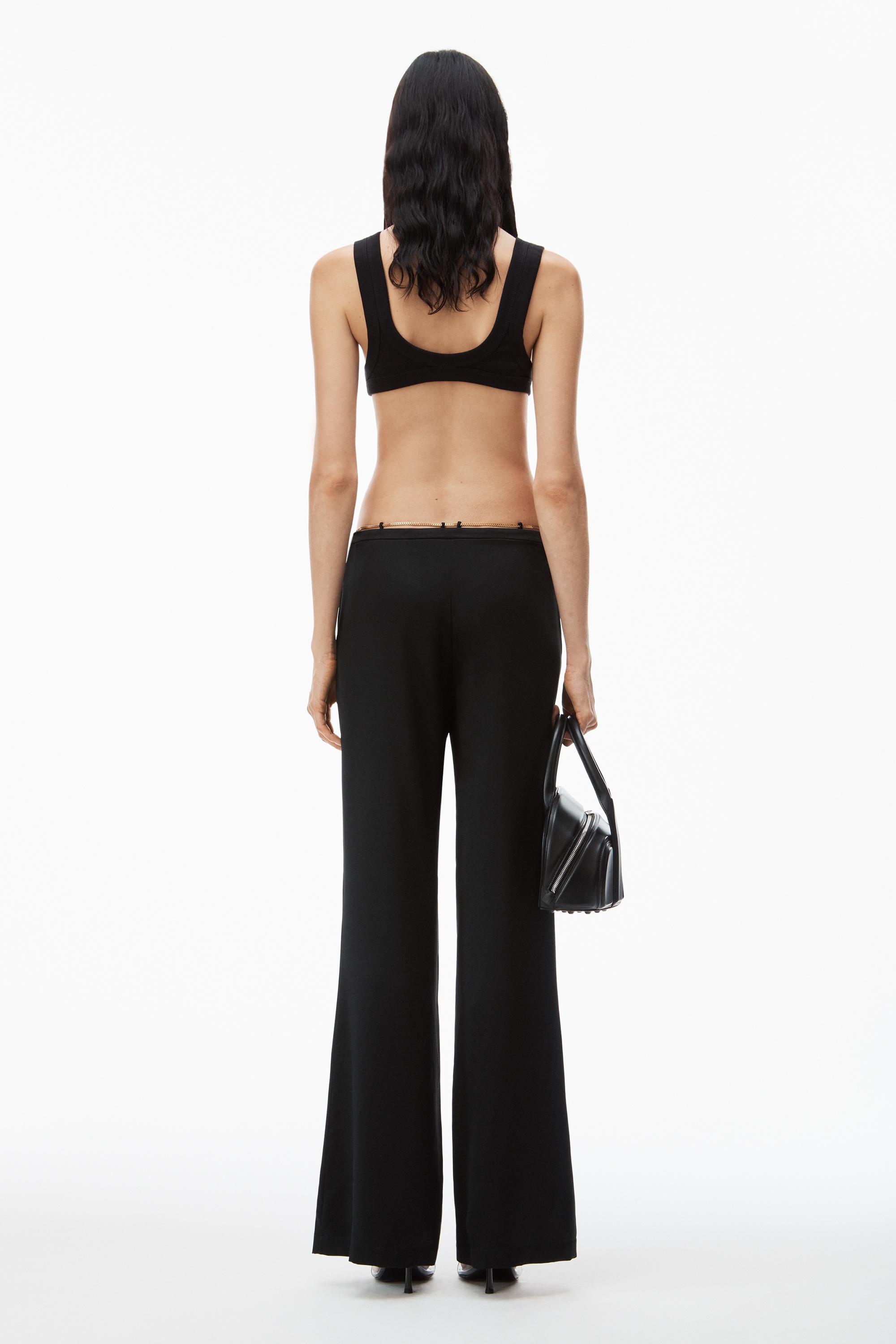 silk charmeuse flared low rise pant with nameplate - 5