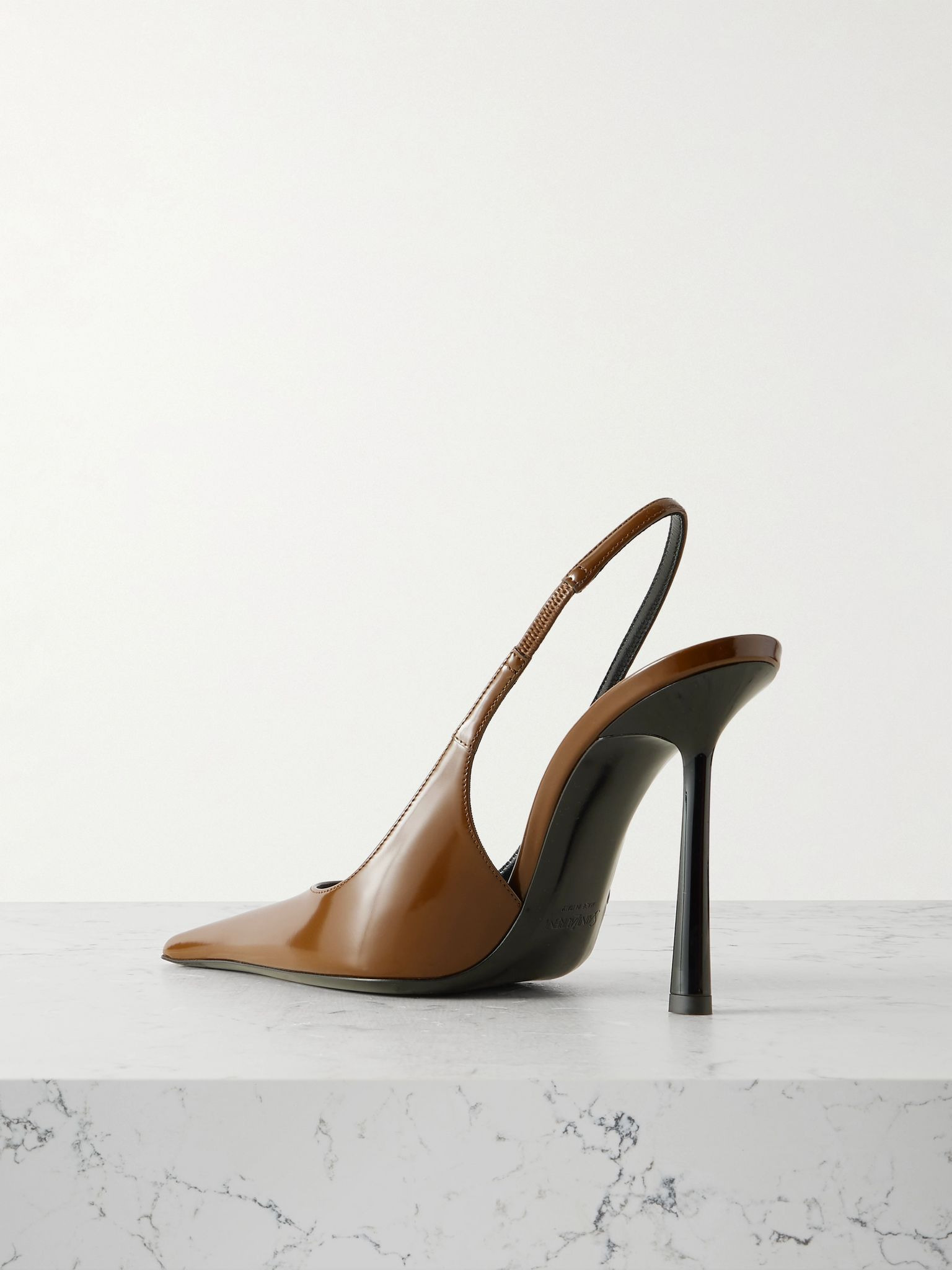 Vendôme glossed-leather slingback pumps Brown - 3
