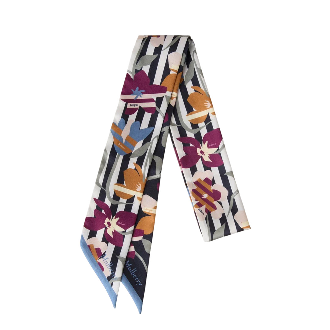 Skinny Scarf - Graphic Floral Night Sky & Orchid Bloom Recycled Polyester - 3