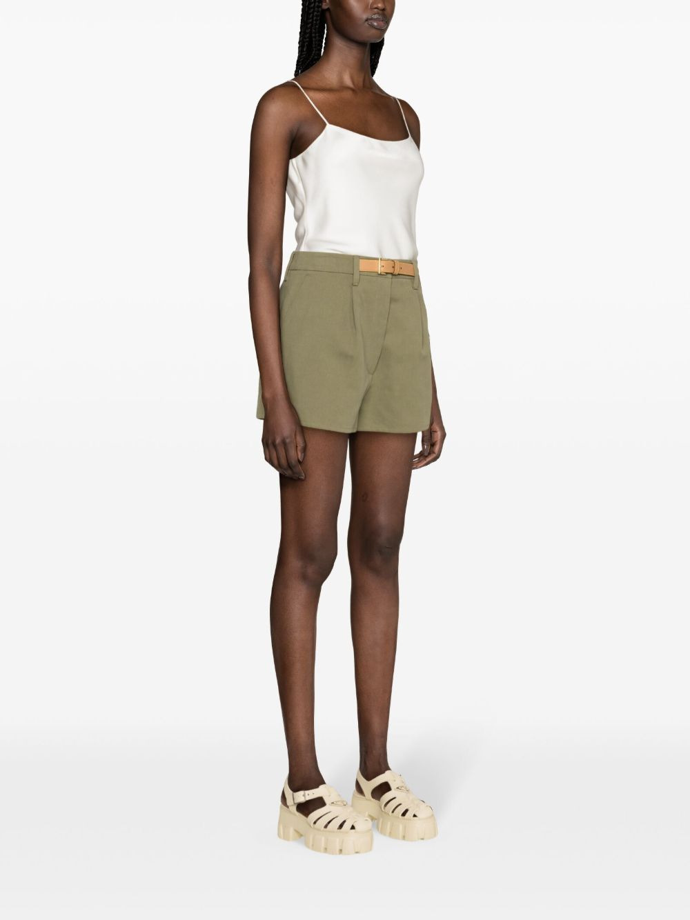 belted cotton-blend shorts - 3