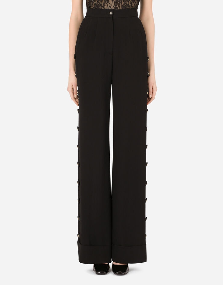 Piqué palazzo pants with buttons and turn-ups - 1