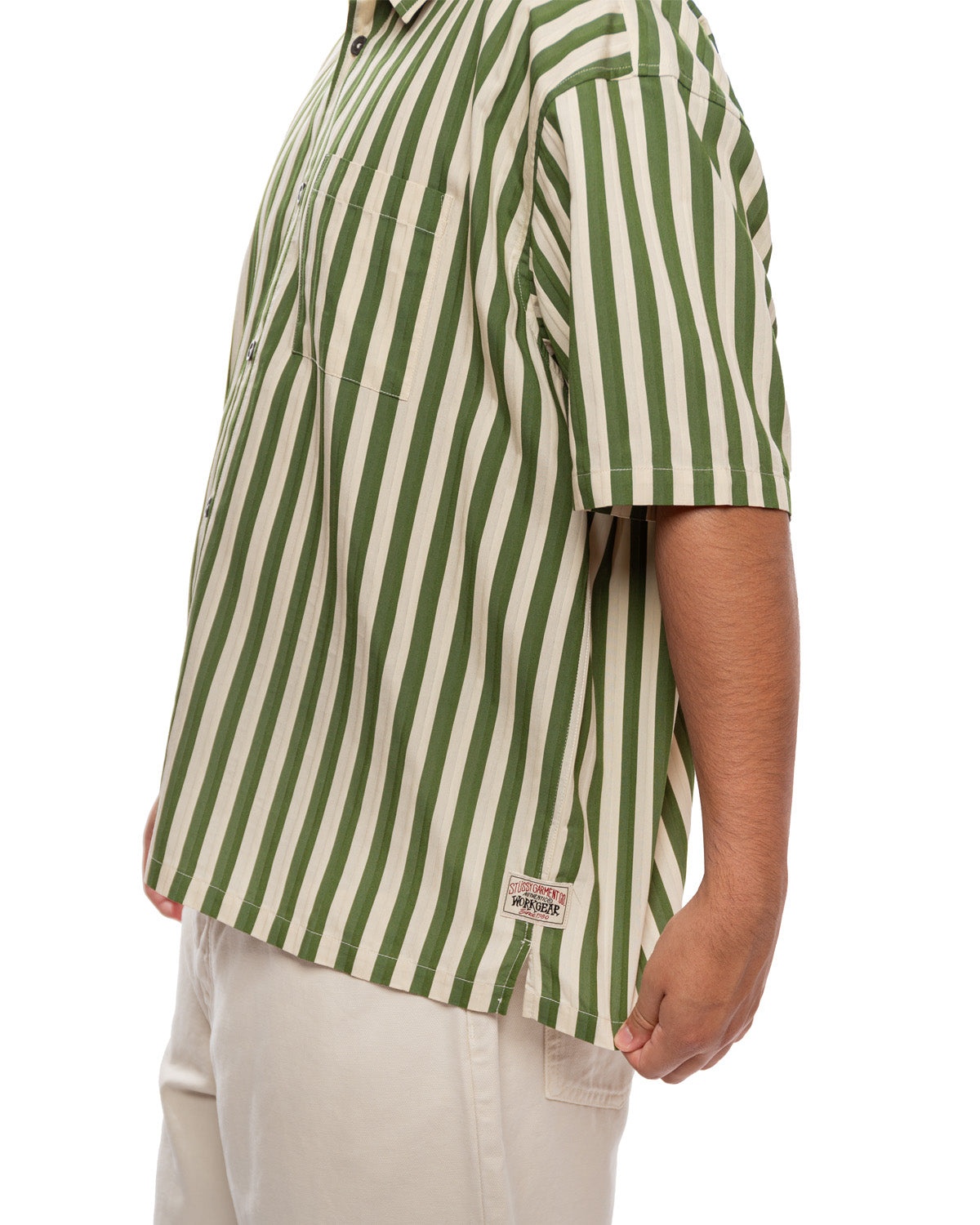 Flat Bottom Stripe Shirt 'Green' - 5