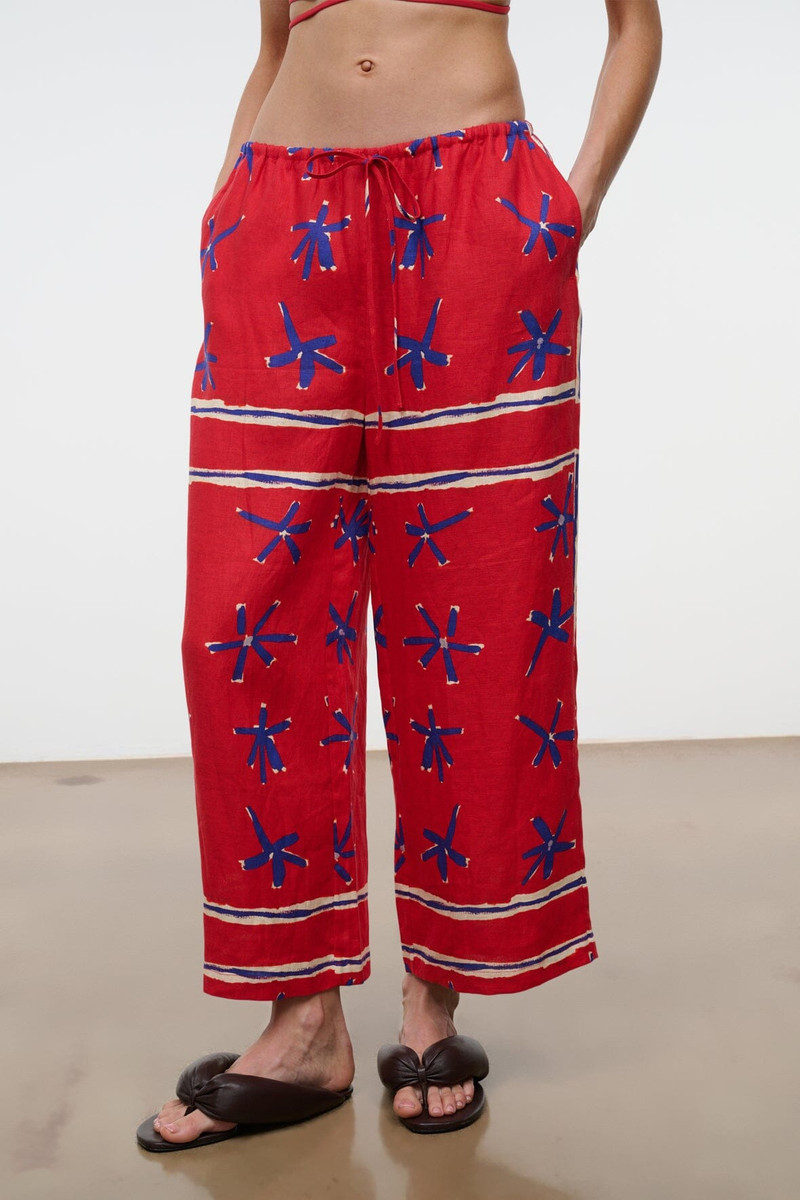 STAUD MATEO LINEN CROPPED PANT PAINTED FOULARD 6