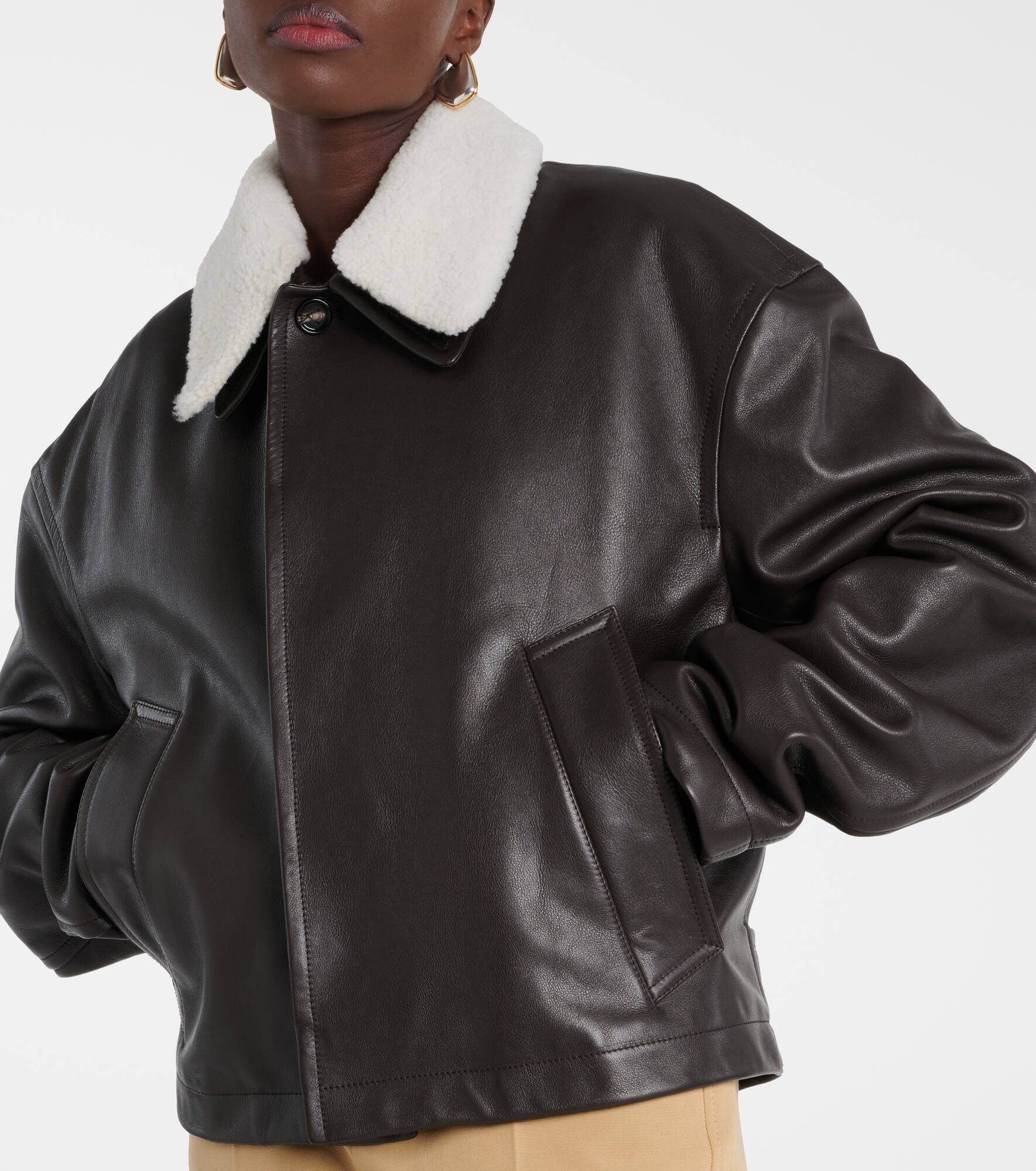Shearling-trimmed leather jacket - 6