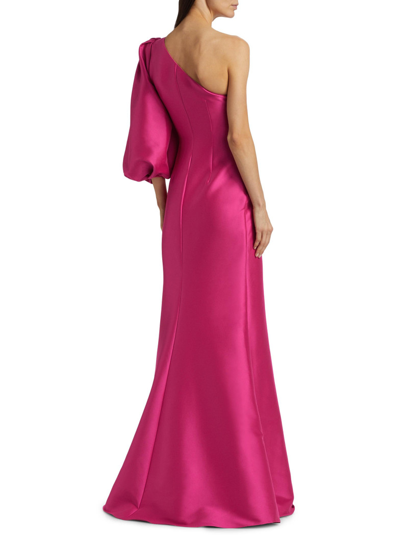 Women's Mikado Twill One-Shoulder Gown - Hot Fuchsia 5
