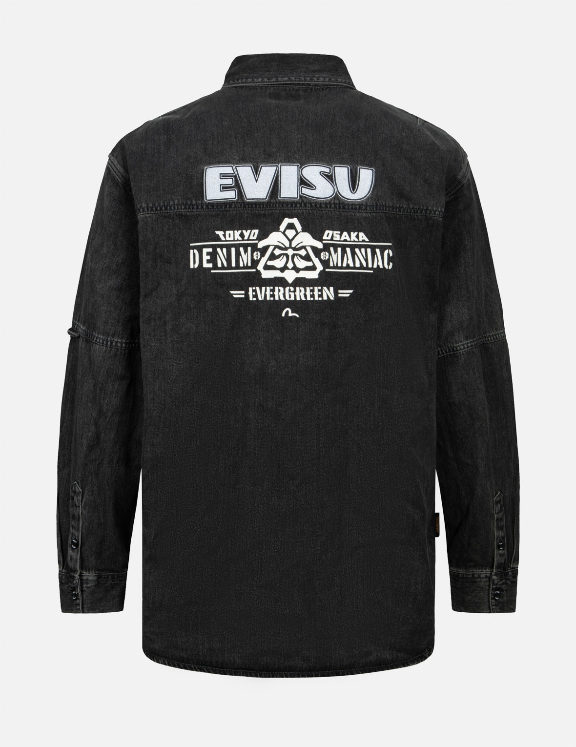 KAMON PRINT AND LOGO EMBROIDERY LOOSE FIT DENIM SHIRT - 2