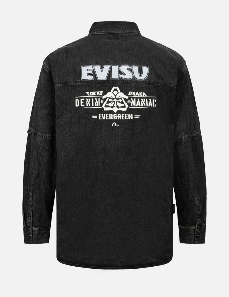 EVISU KAMON PRINT AND LOGO EMBROIDERY LOOSE FIT DENIM SHIRT outlook