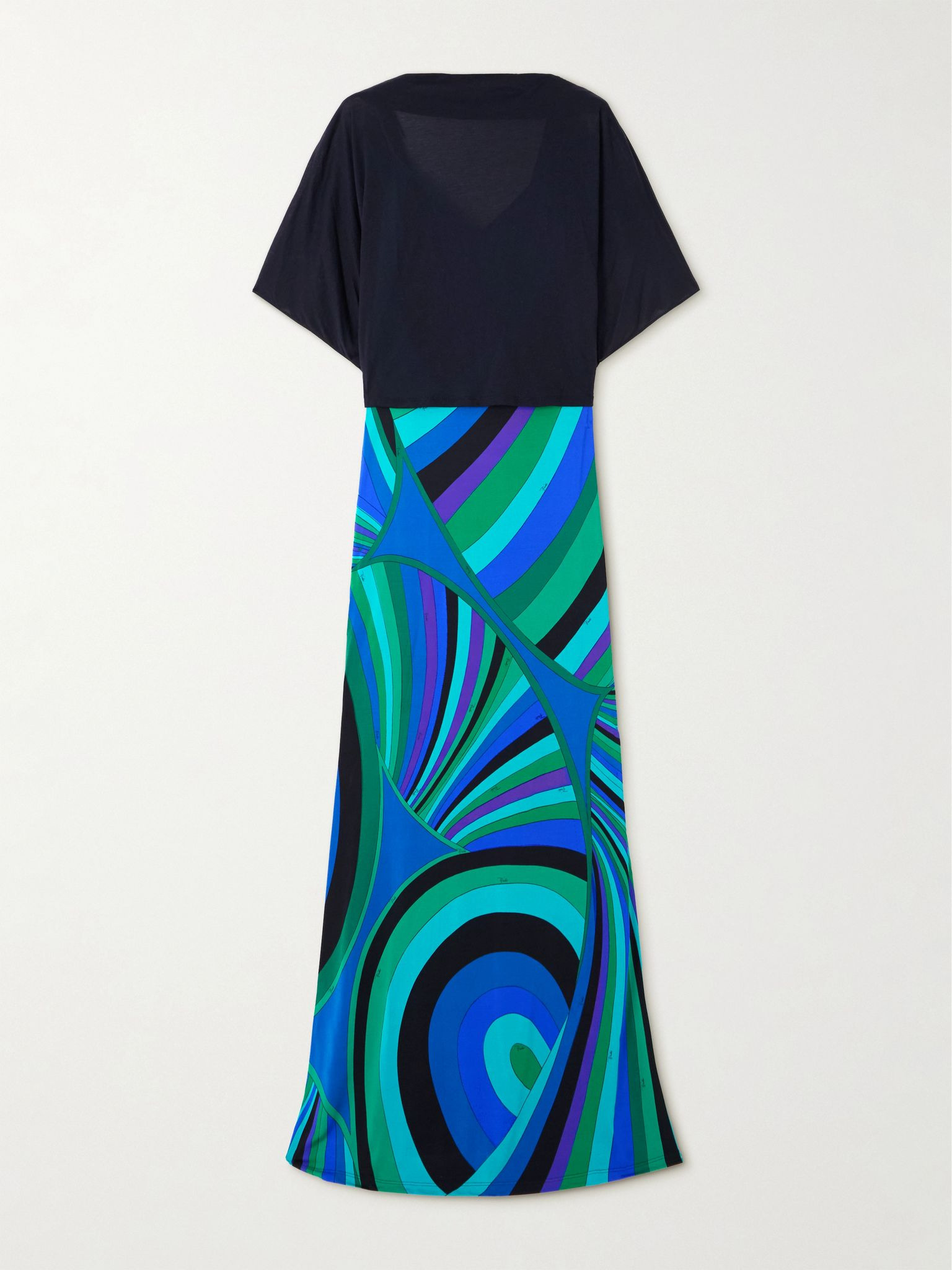 Layered cotton and silk-blend and printed jersey maxi dress Blue - 1
