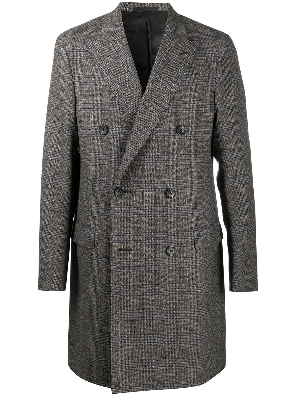 checked double-breasted coat - 1