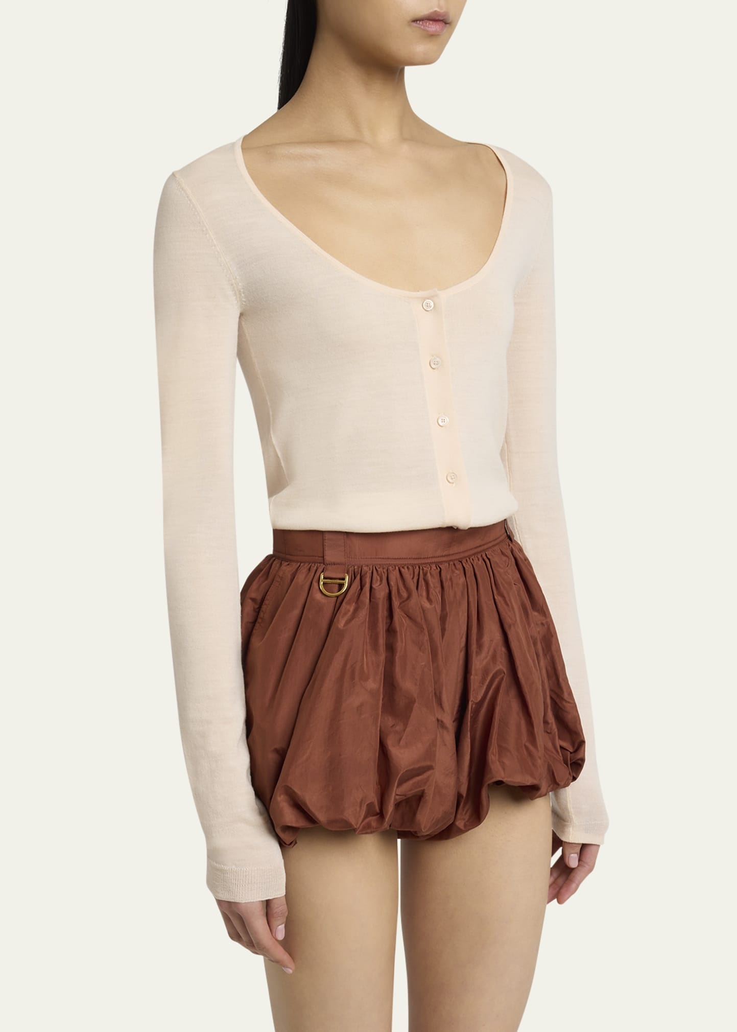 Scoop-Neck Fitted Wool Cardigan - 4