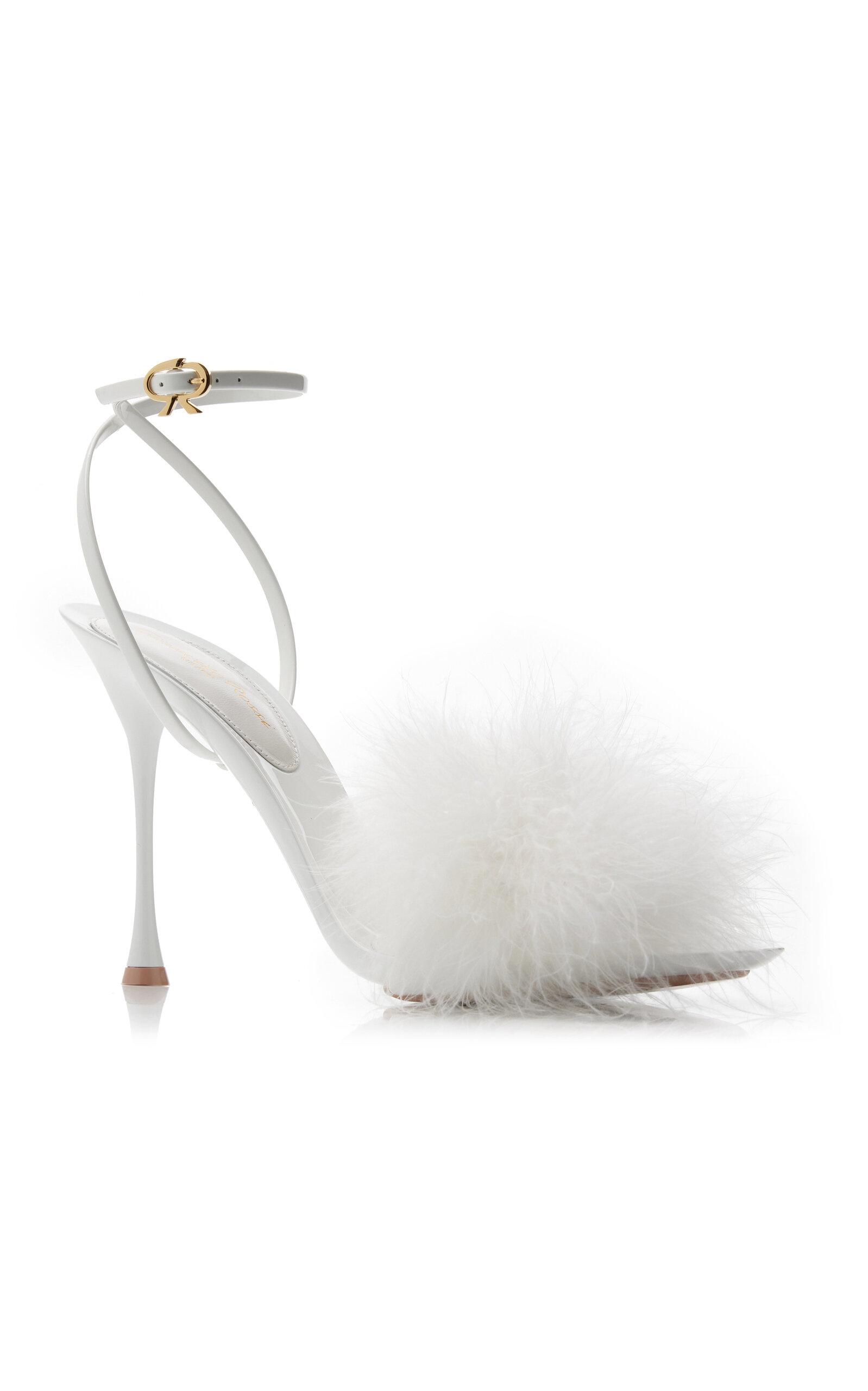 Spice Feather-Trimmed Patent Leather Sandals white - 6