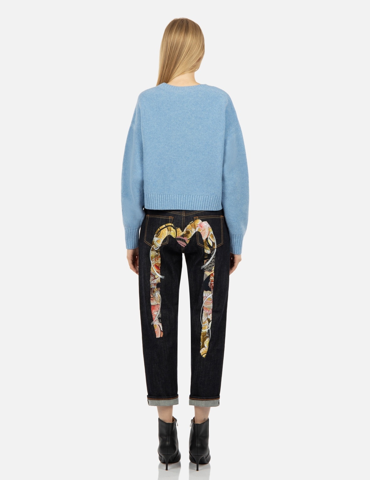 TATTOO KOI PATTERN BRUSHSTROKE DAICOCK EMBROIDERY RELAX-FIT JEANS - 5
