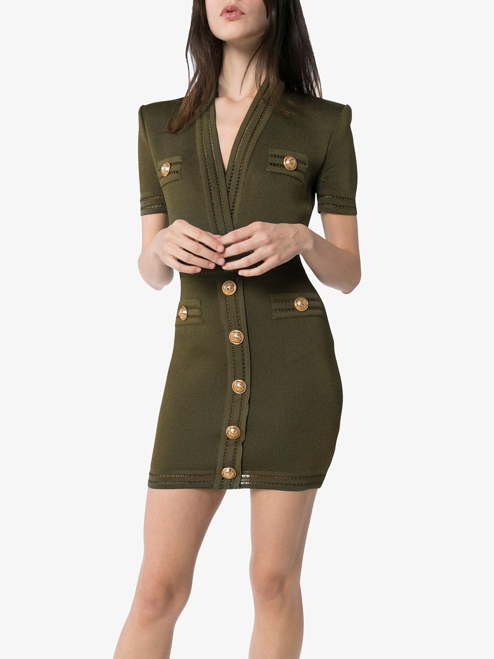 v-neck button-embellished mini dress - 3