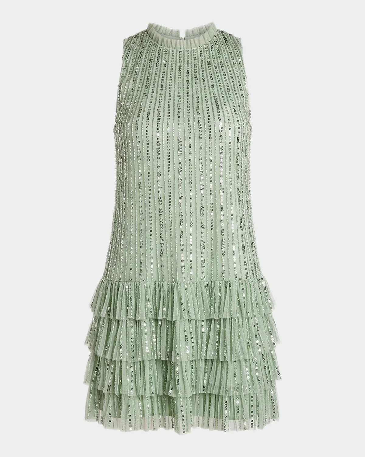 Ruffle-Trim Bead and Sequin Mini Shift Dress - 1