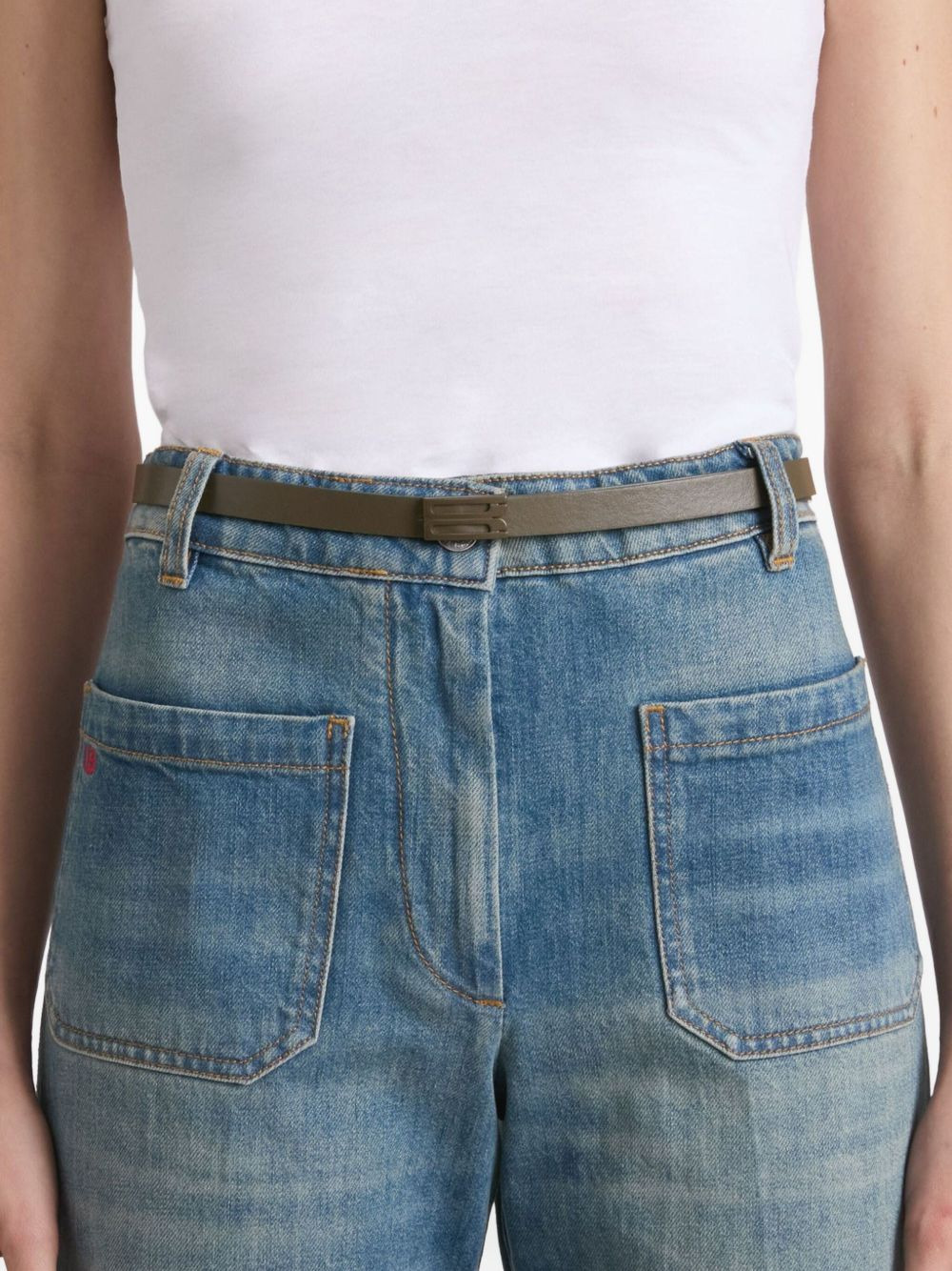 logo-buckle leather belt - 2