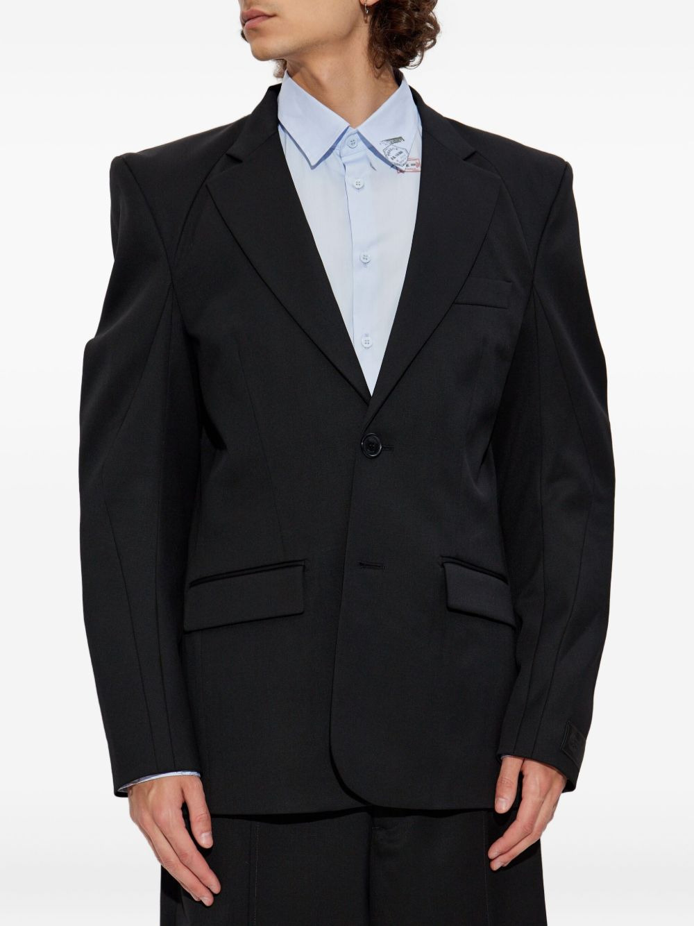 padded-shoulder wool blazer - 4