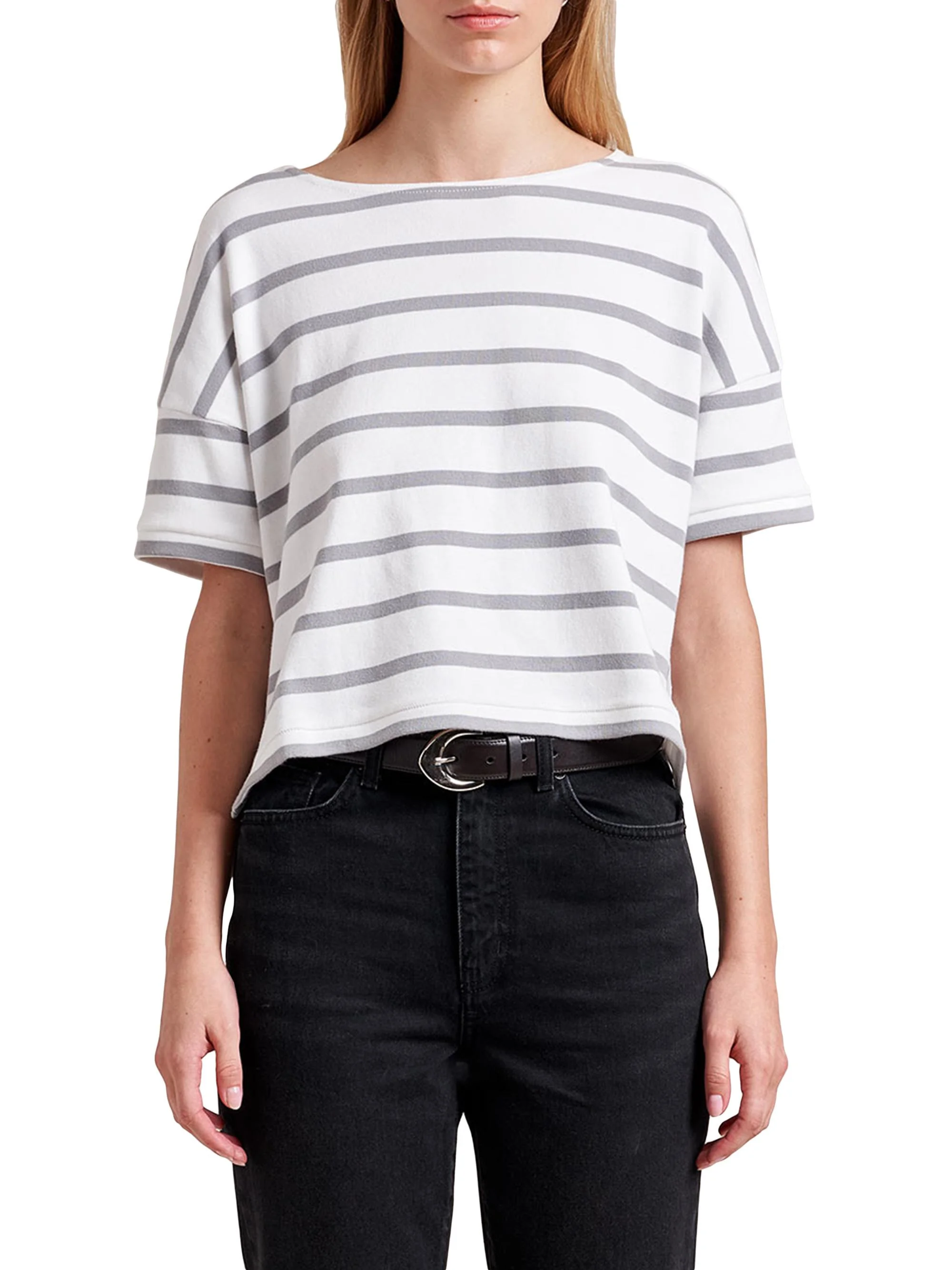 Women's Breton Short Sleeve Tee - White Light Grey - 1