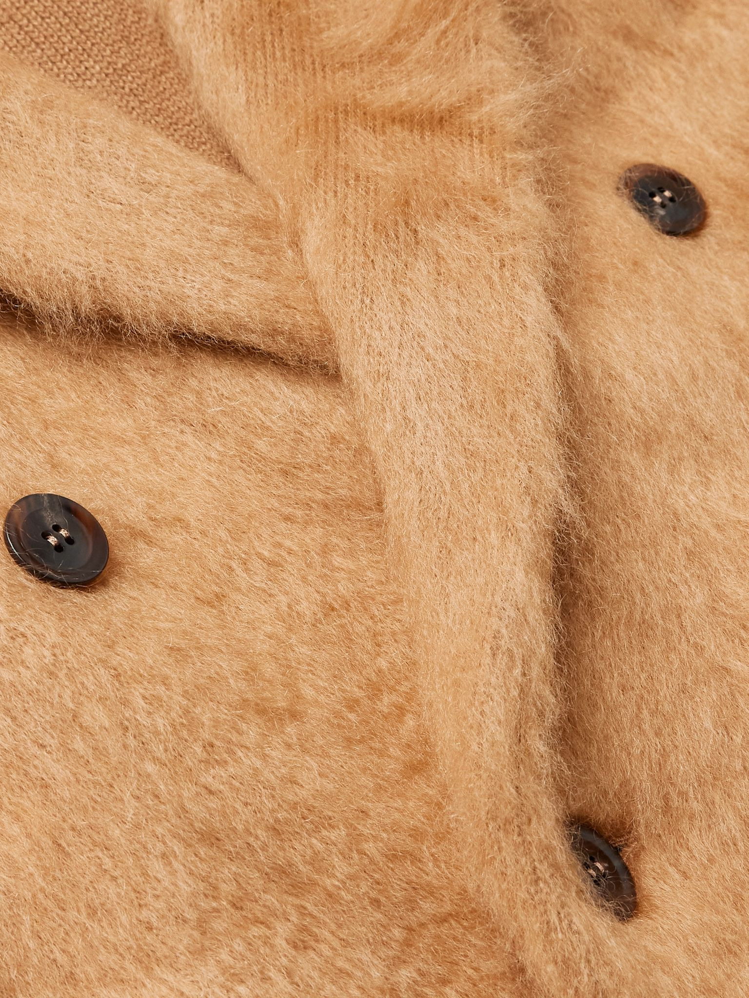 Double-Breasted Brushed Cashmere, Mohair and Silk-Blend Blazer Beige - 4