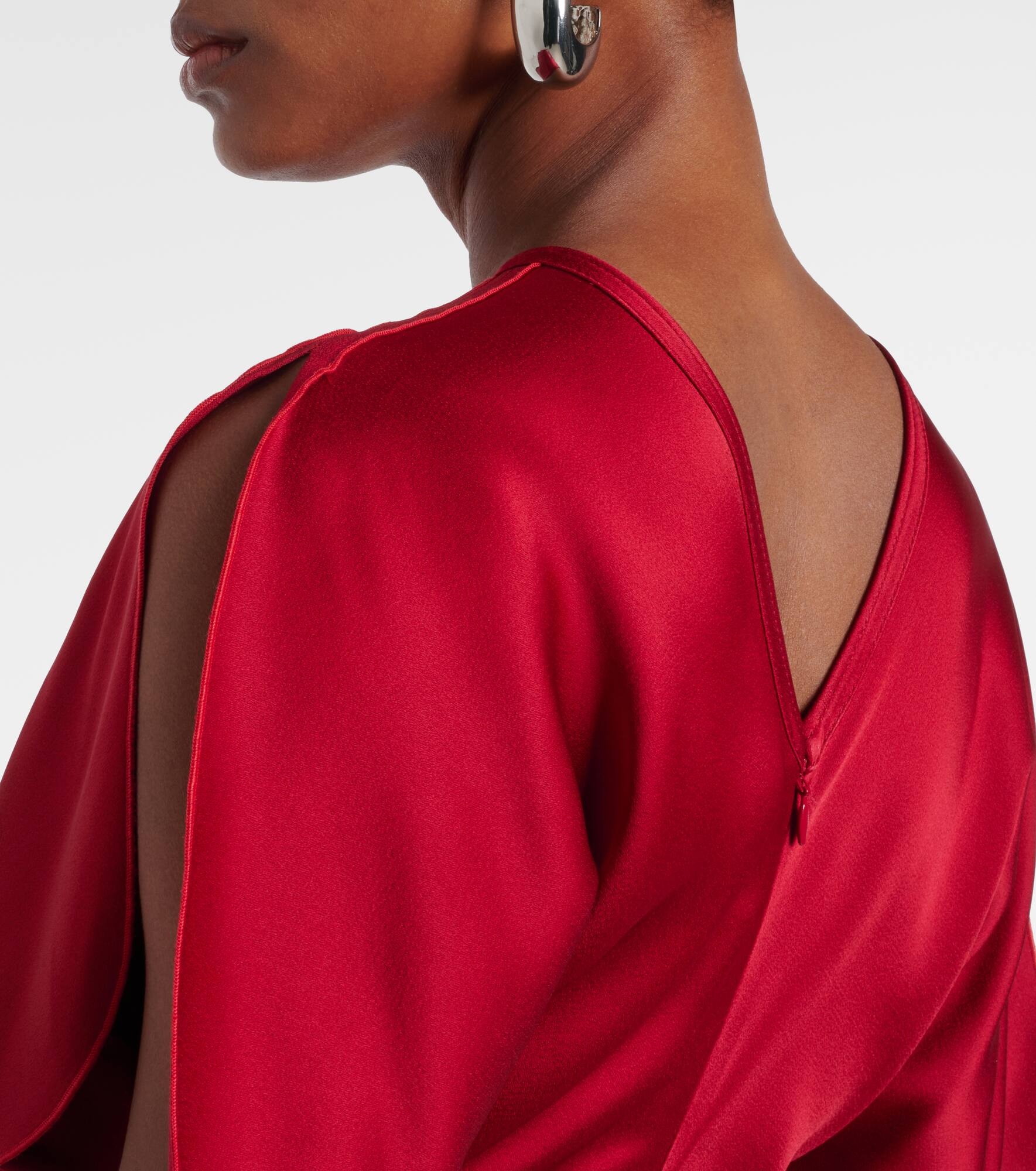 Caped gathered crêpe satin gown - 6