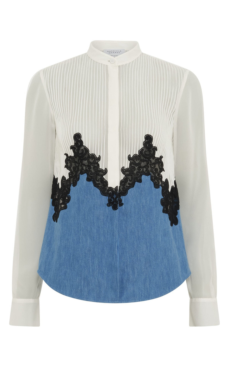 Kheti Lace Top in Light Blue Recycled Cotton Linen - 1