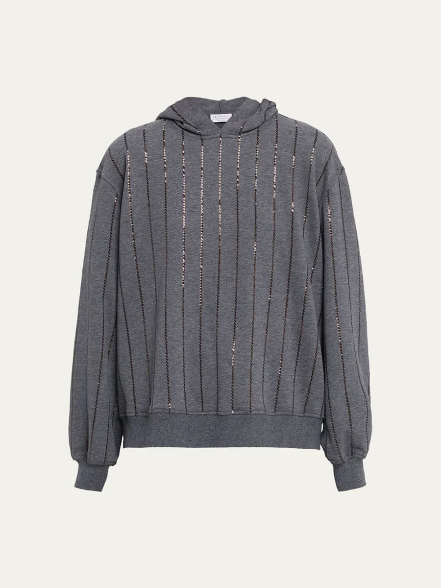 Paillette Striped Hooded Sweatshirt - 1