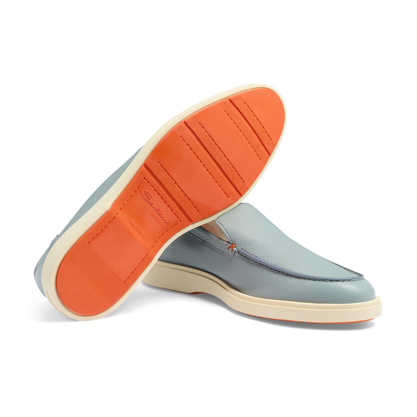 Men's light blue tumbled leather loafer - 4