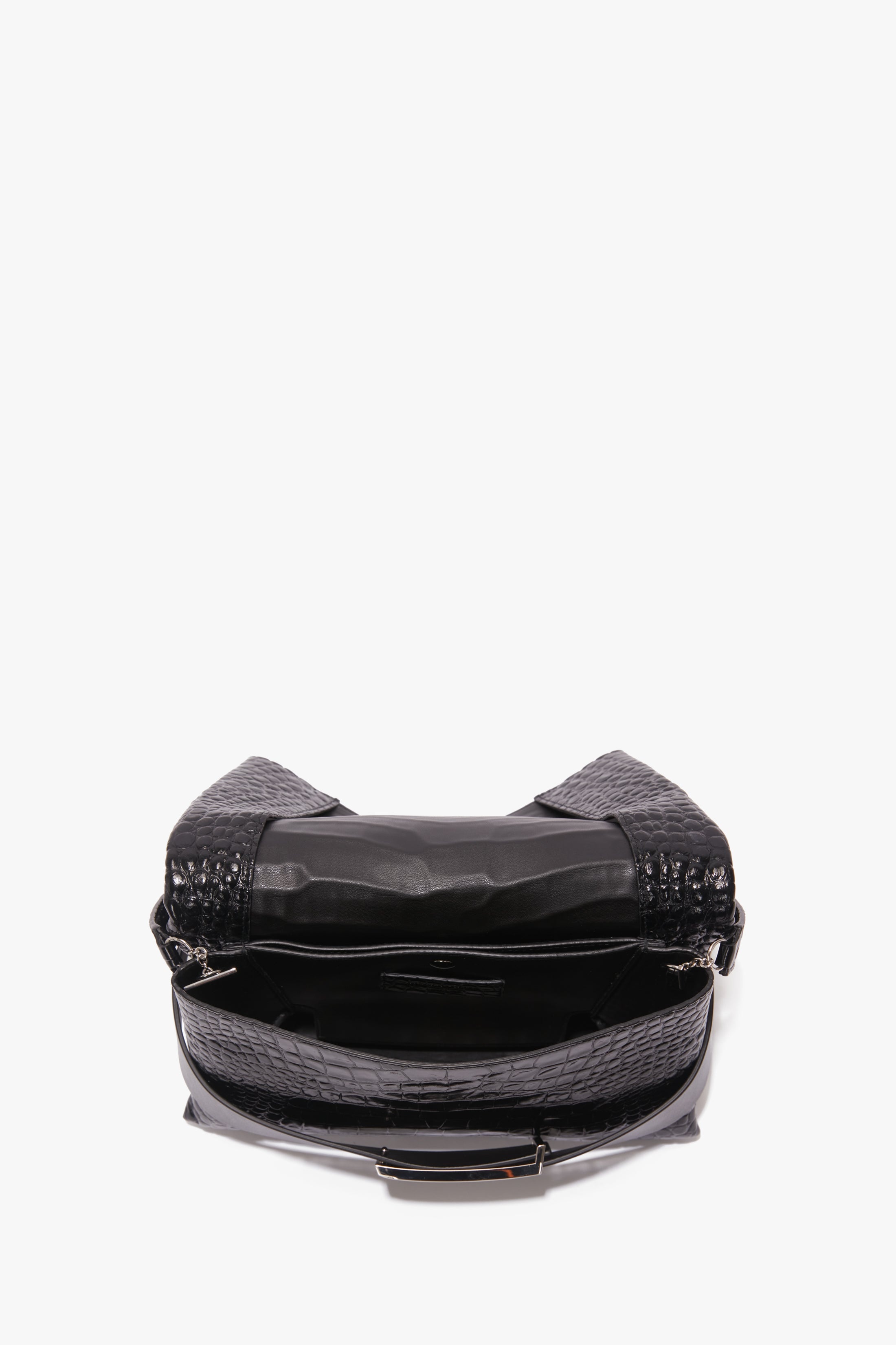 B Pouch Bag In Croc Embossed Black Leather - 6