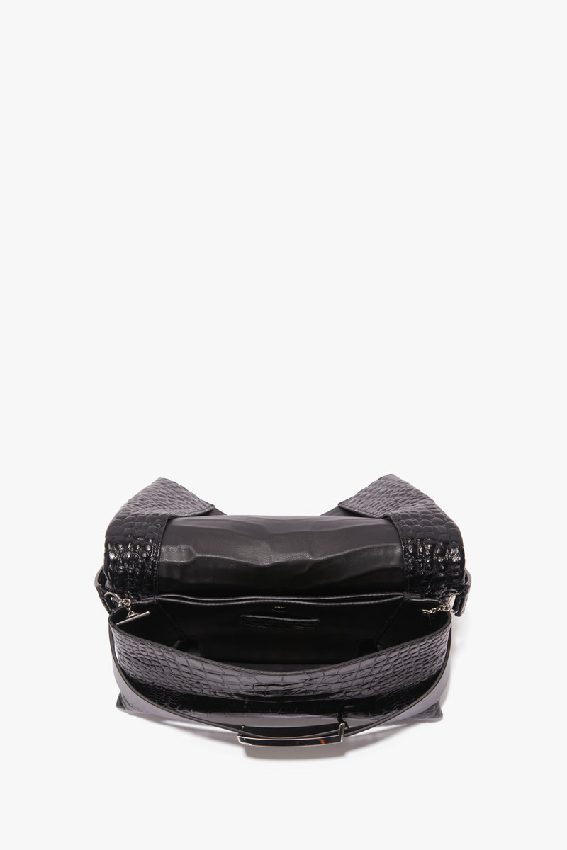B Pouch Bag In Croc Embossed Black Leather 6
