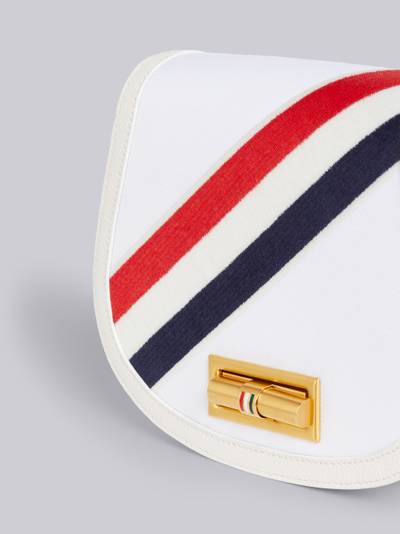 Thom Browne White Cotton Canvas Calfskin Leather Embroidered Diagonal Stripe Small Shoulder Saddle Bag outlook