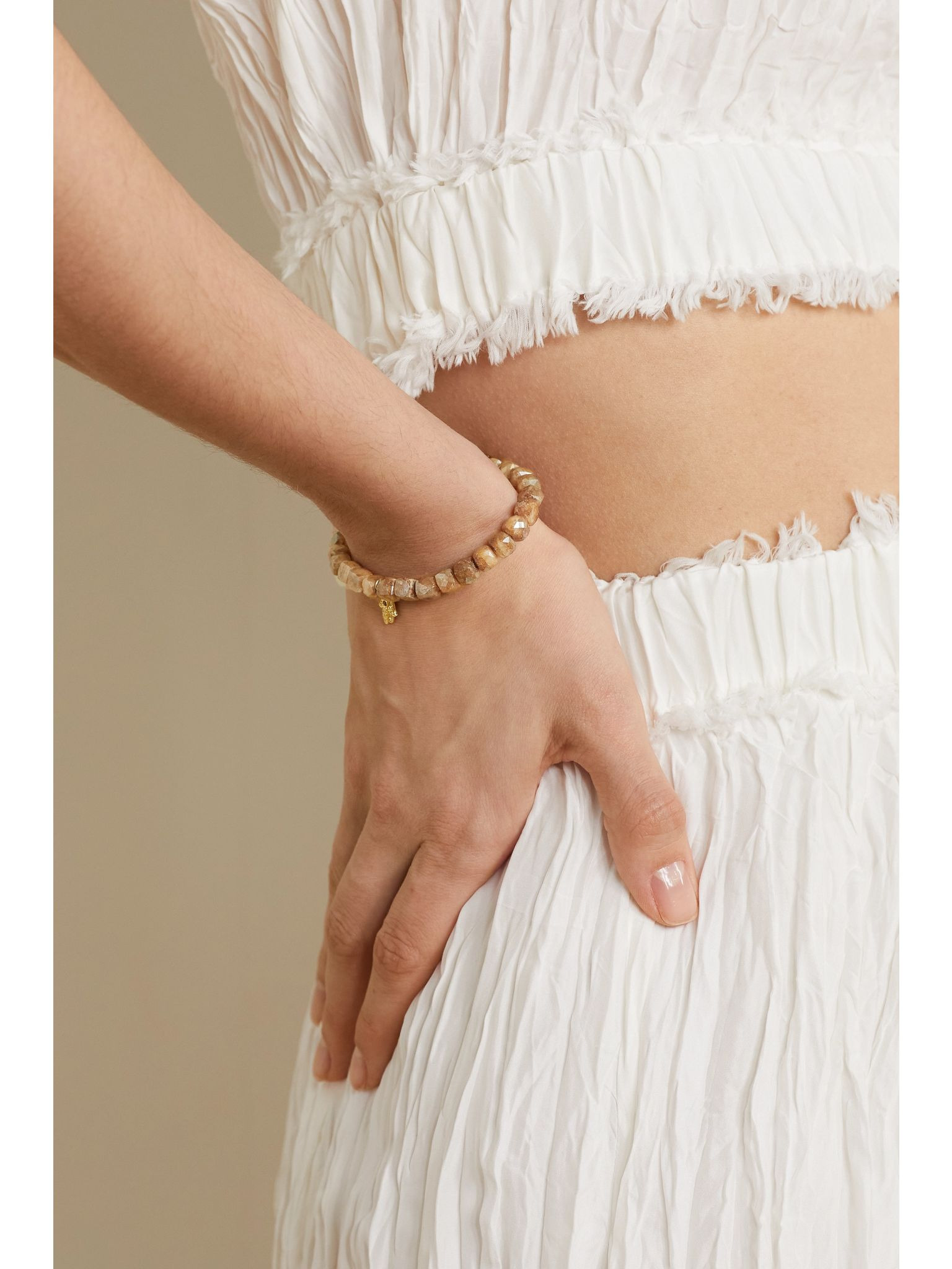 Small Hamsa 14-karat gold, quartz and diamond bracelet Peach - 2