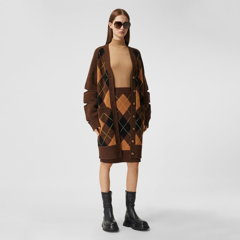 Burberry Argyle Intarsia Wool Cashmere Pencil Skirt outlook