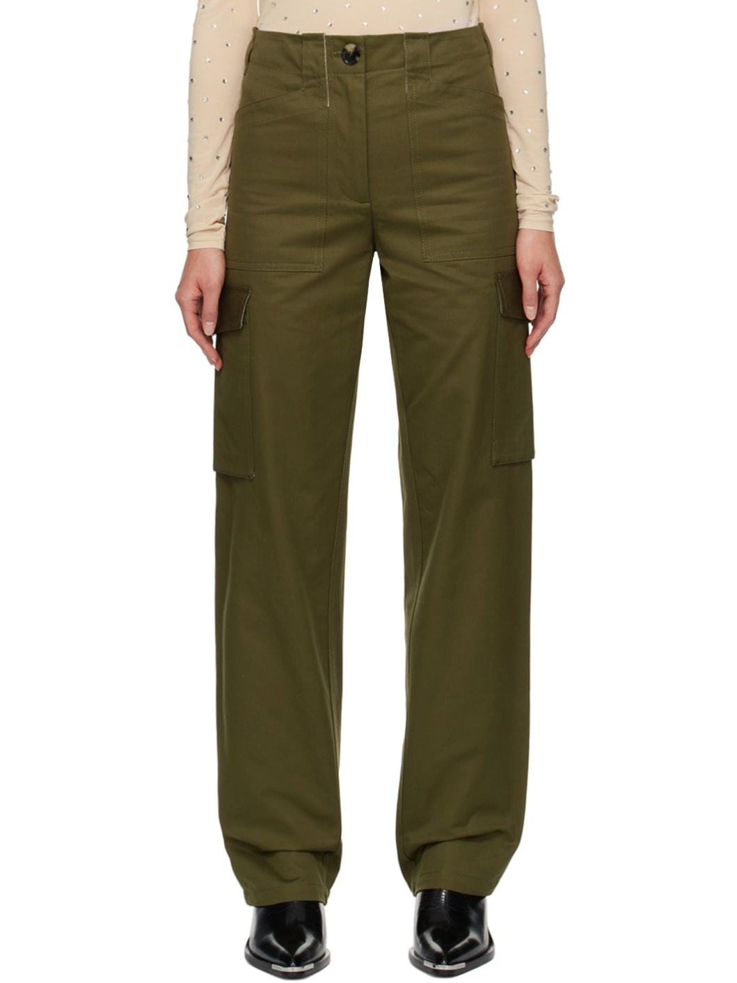 Khaki Cargo Pocket Trousers - 1