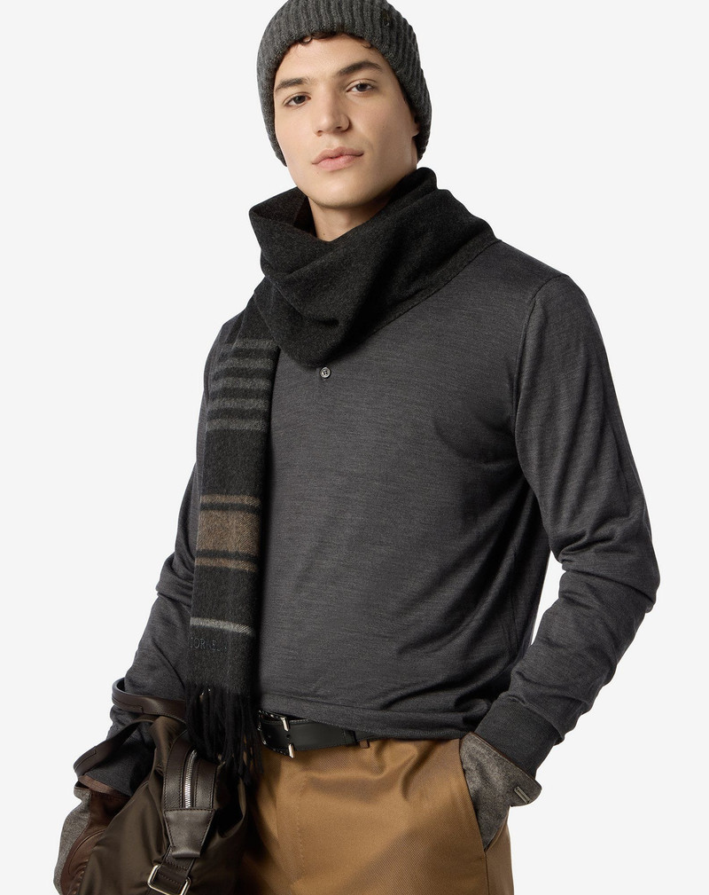 CORNELIANI Grey/brown wool and cashmere scarf outlook