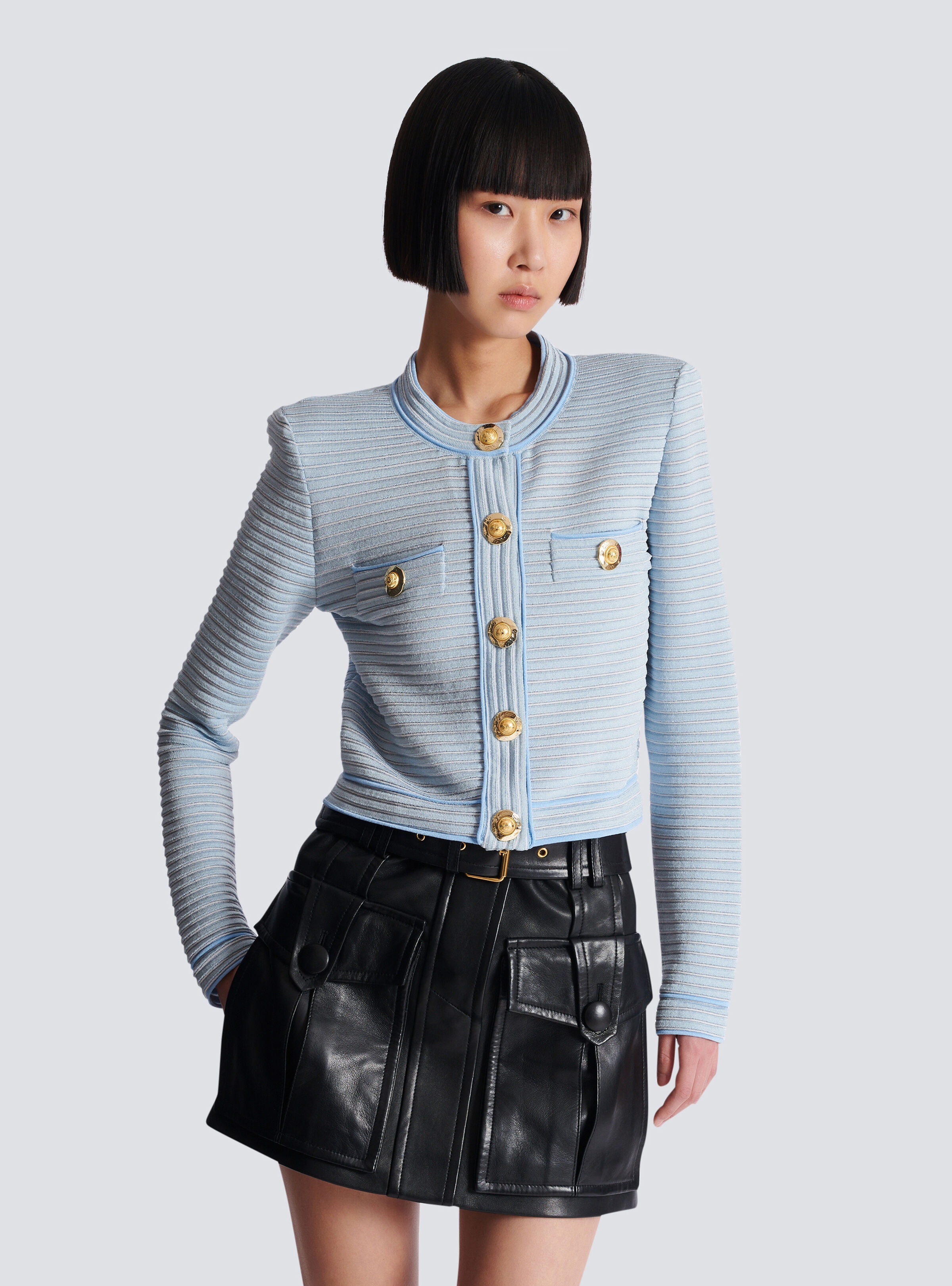 Long-sleeved textured knit cardigan - 6