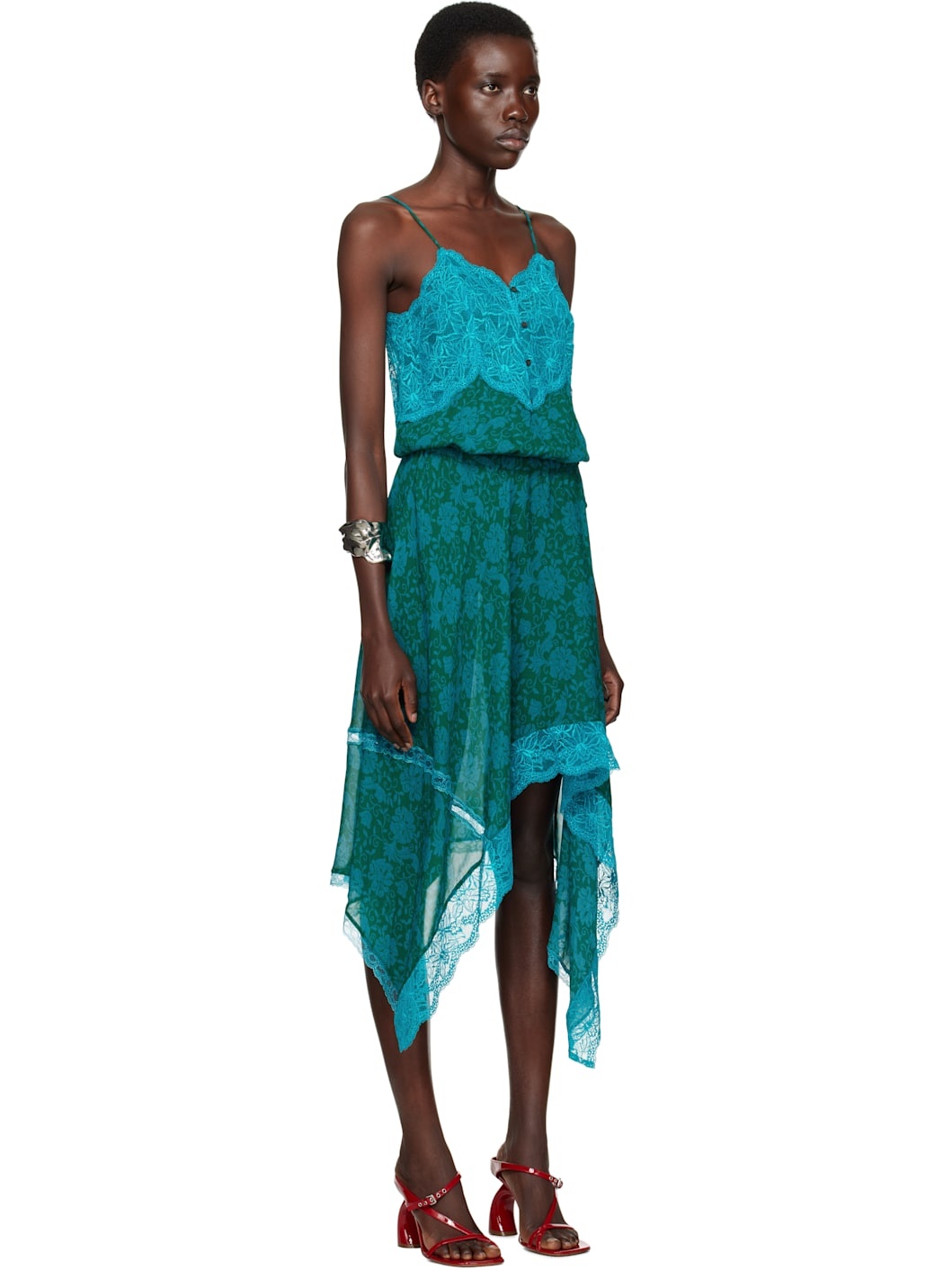Blue Asymmetrical Slip Midi Dress - 2