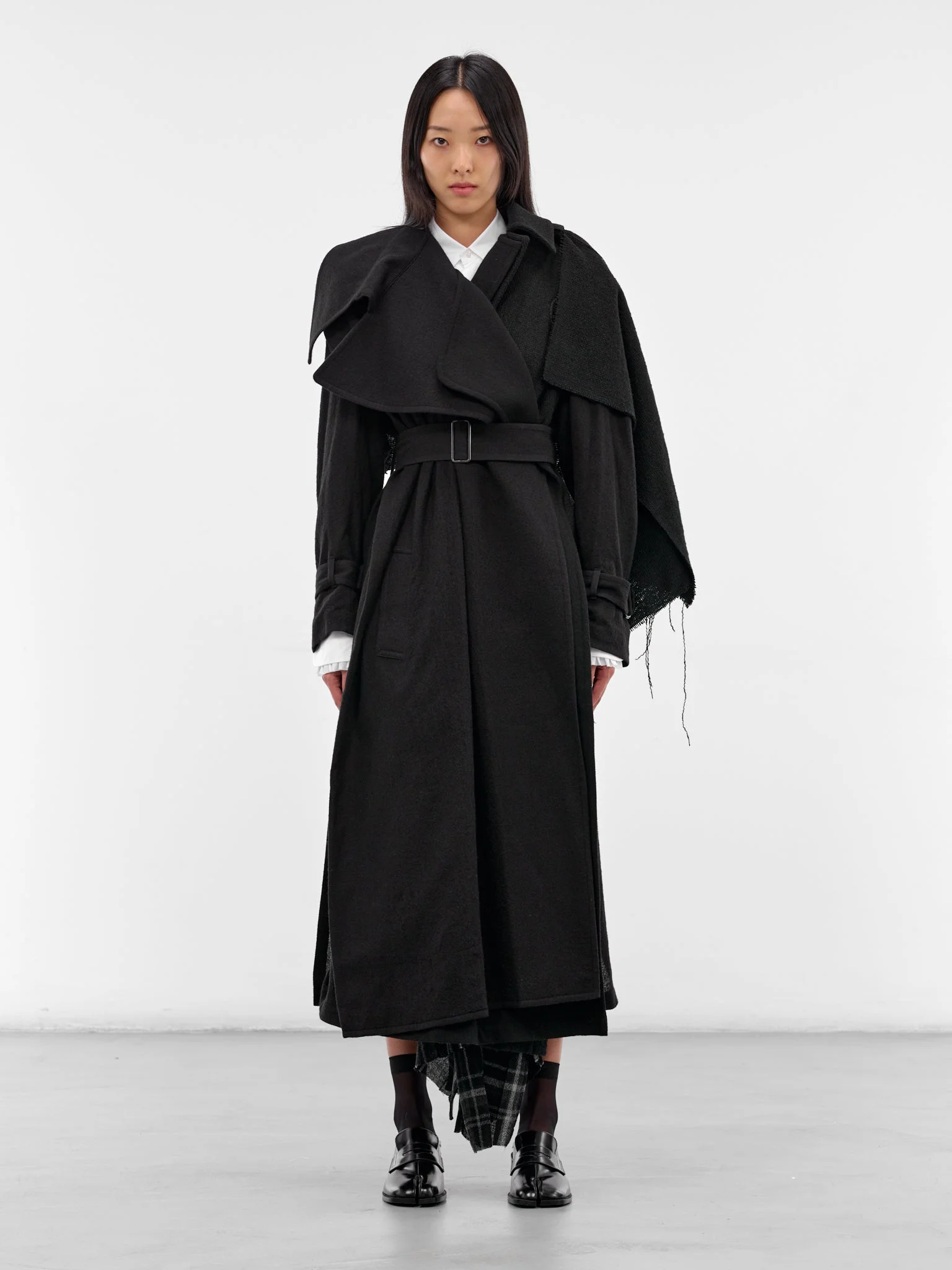 Black Wool Deconstructed Trench Coat - 1