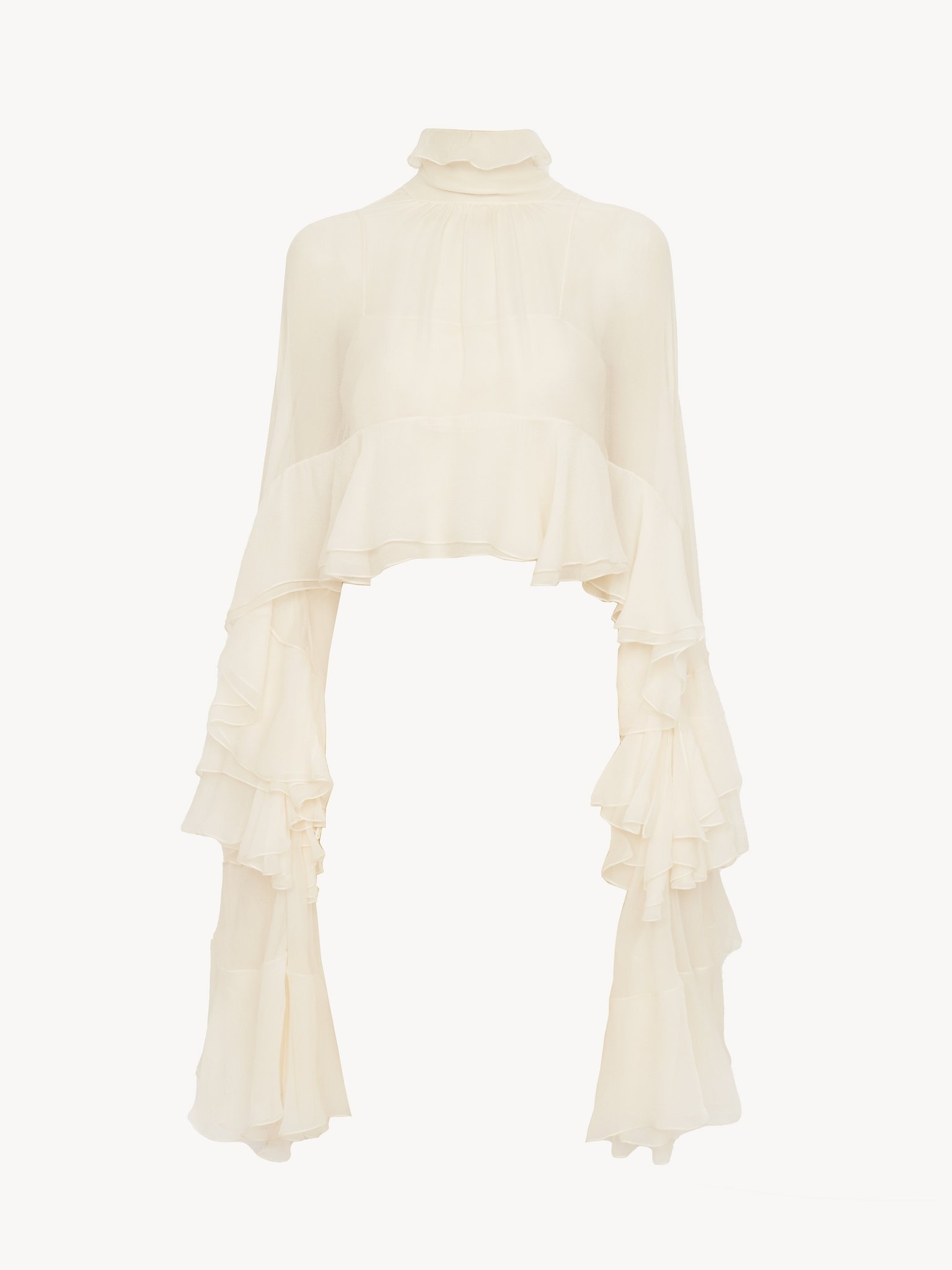 HIGH-LOW RUFFLE TOP IN SILK MOUSSELINE - 2