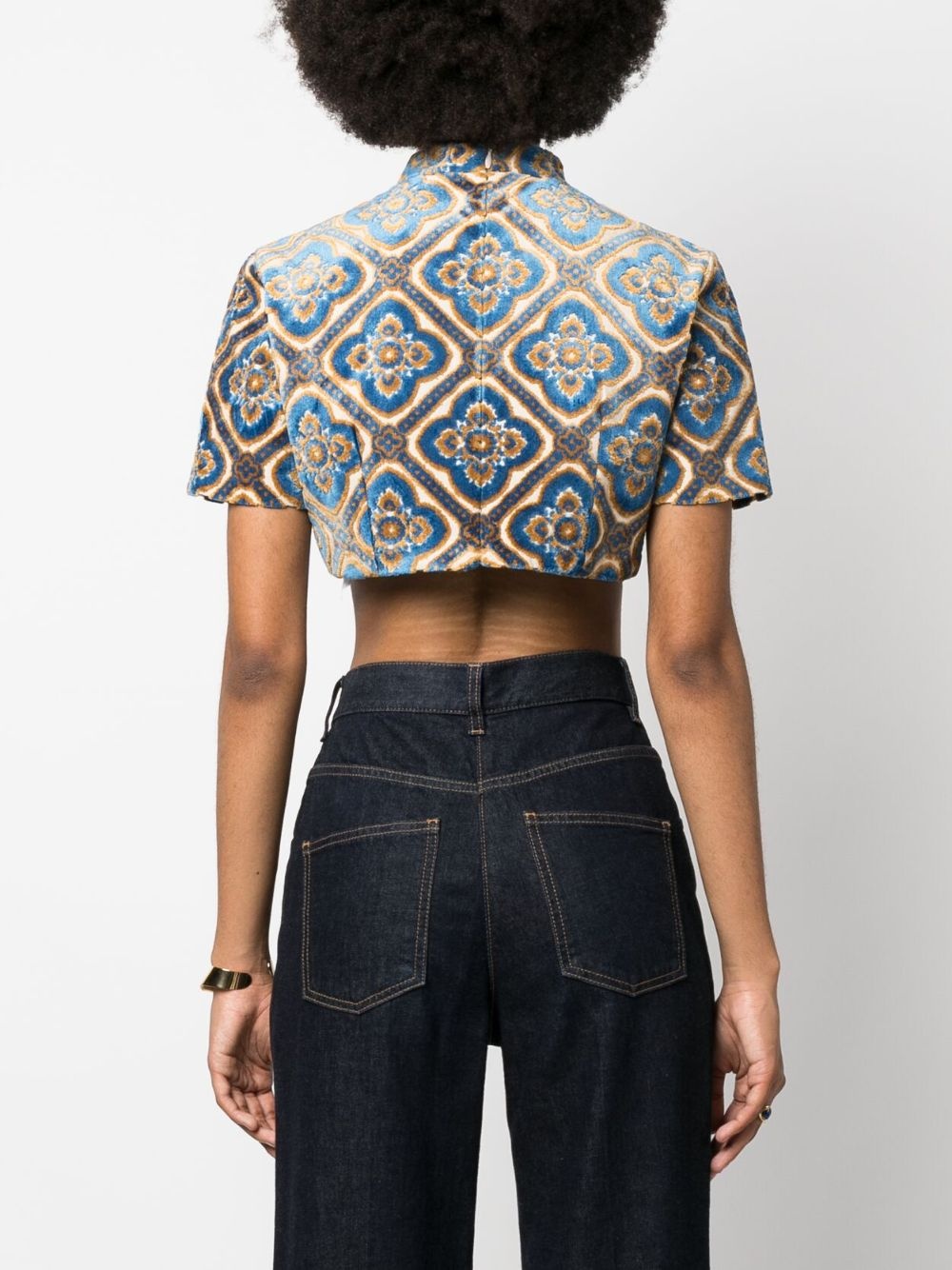 abstract-print velvet crop top - 4