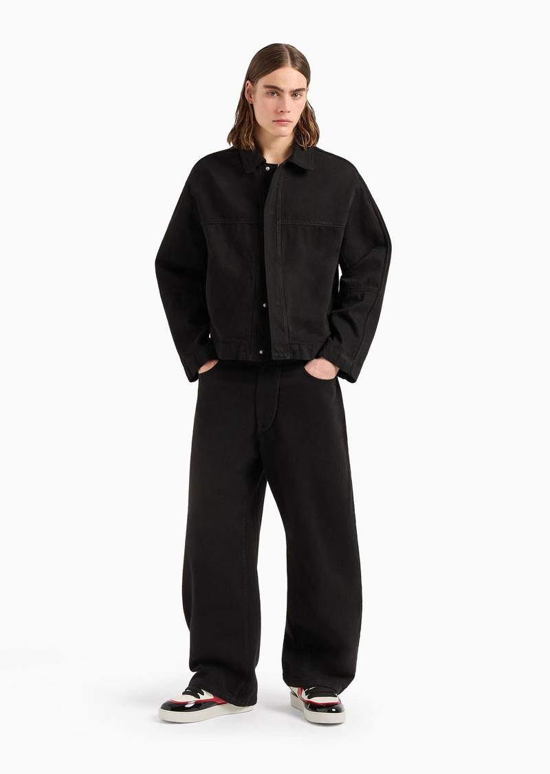 EMPORIO ARMANI Garment-dyed bull denim jacket with Mon Amour print outlook