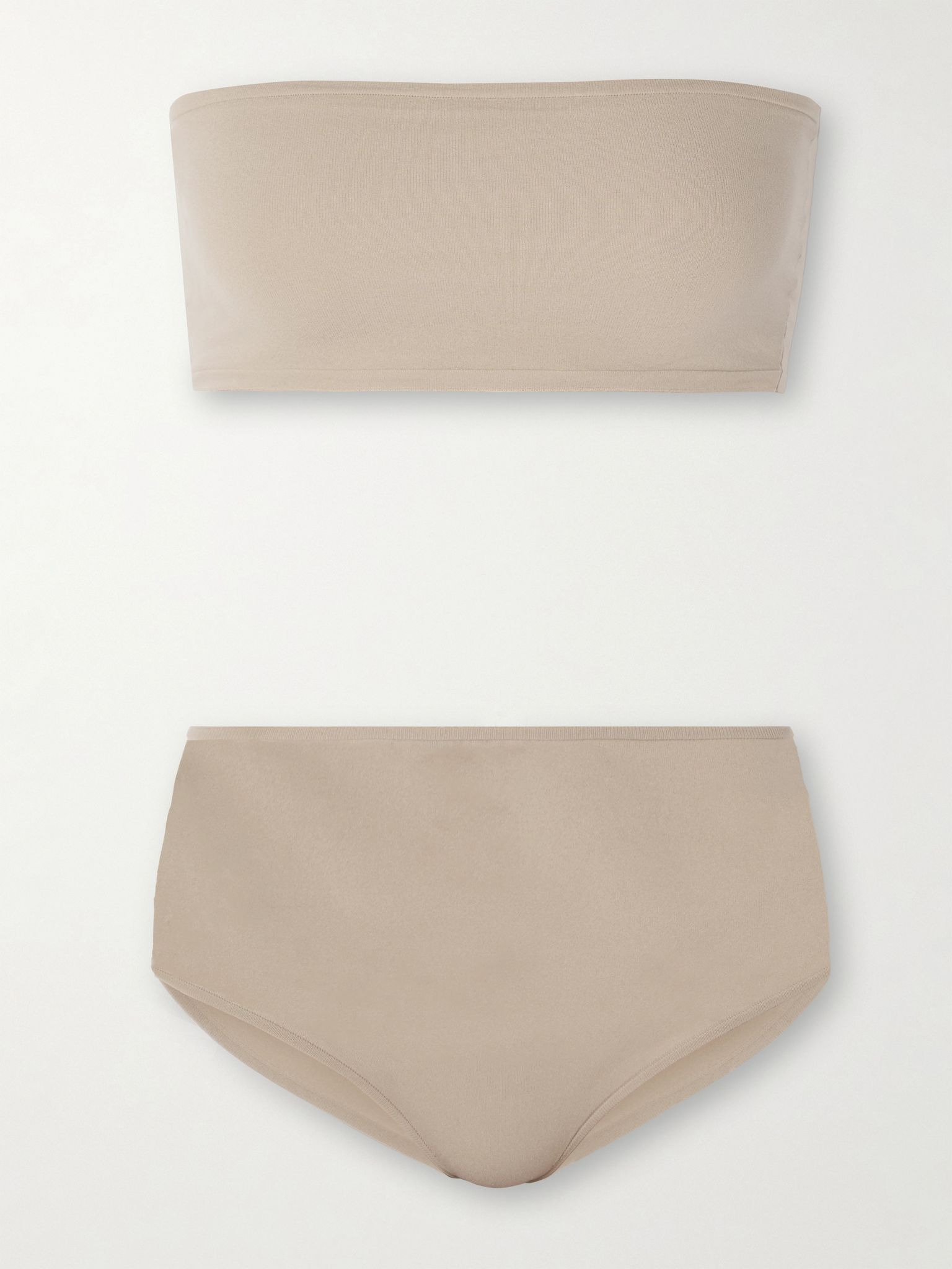 Stretch-jersey bandeau bra and briefs set Taupe - 1