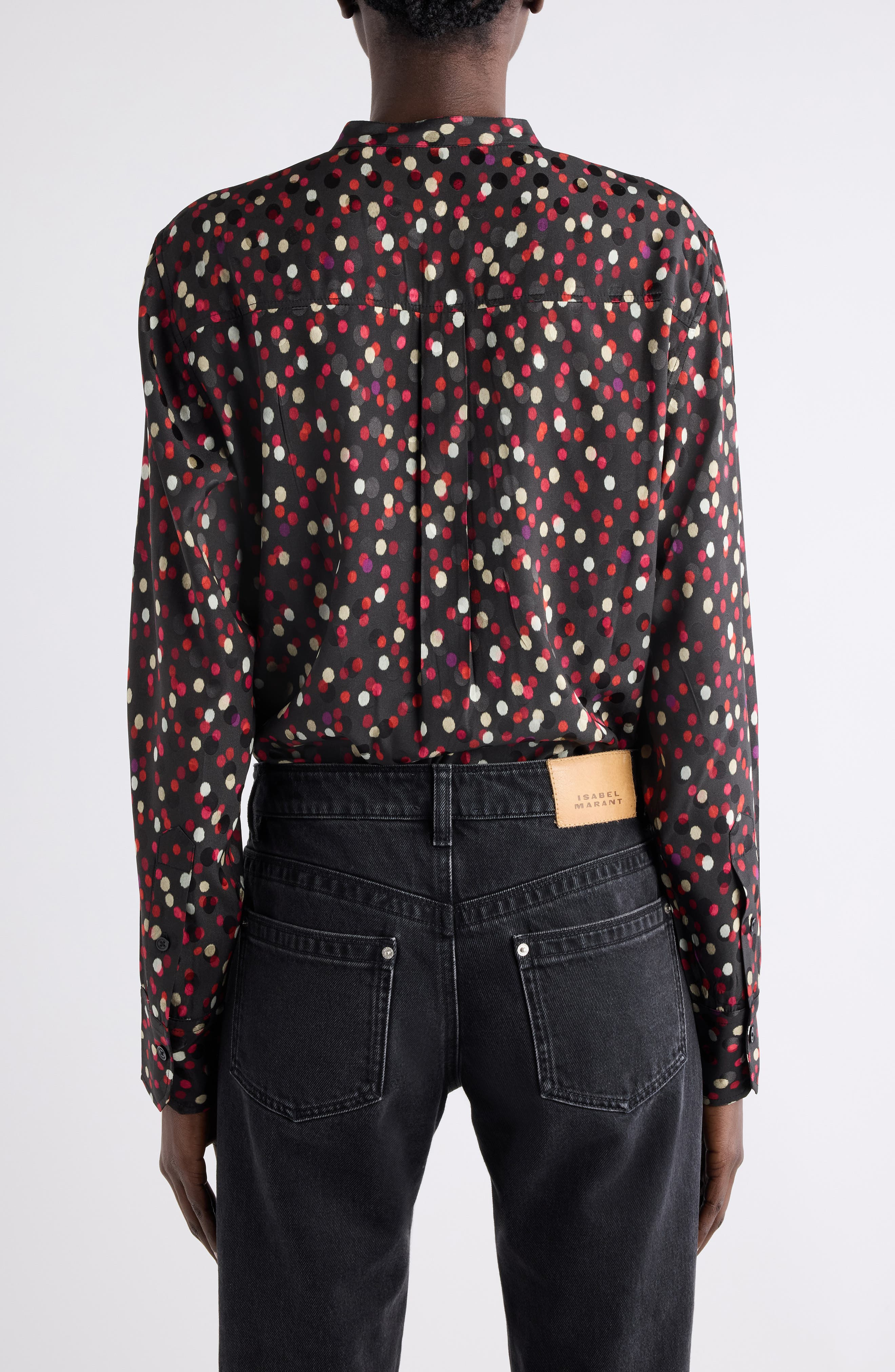 Isabel Marant Rusak Polka Dot Stretch Silk Popover Shirt in Black/Red at Nordstrom - 3